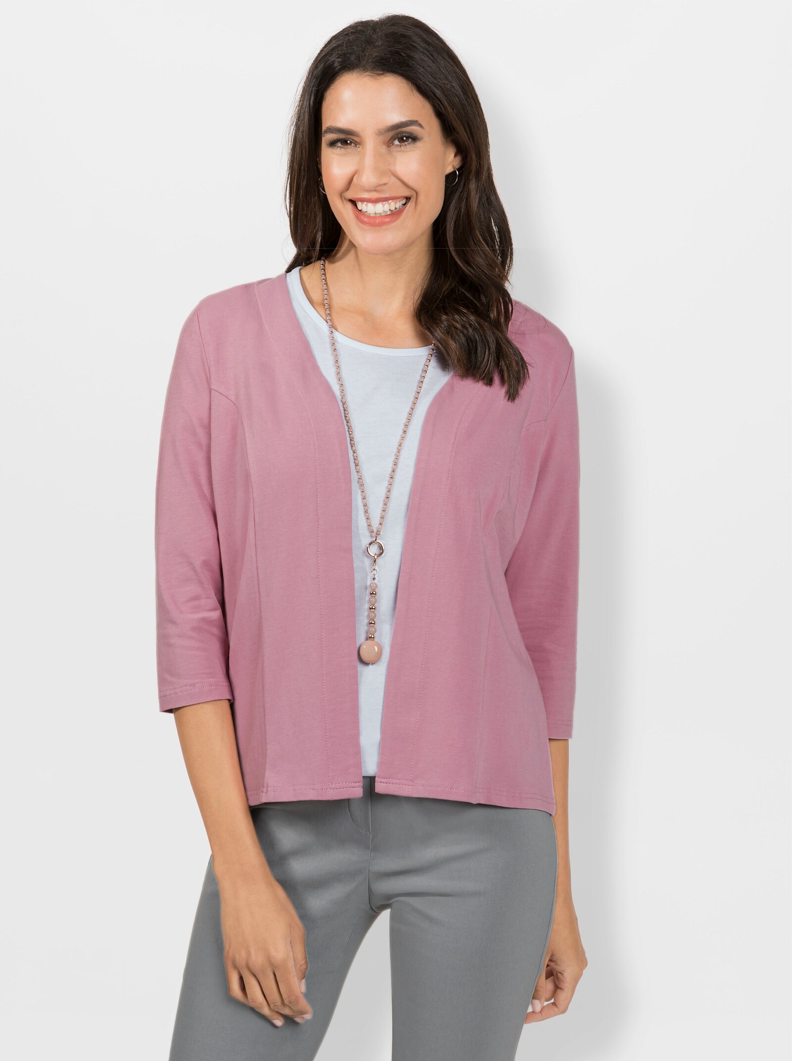 Shirtjacke mit 3/4-Ärmeln - altrosa