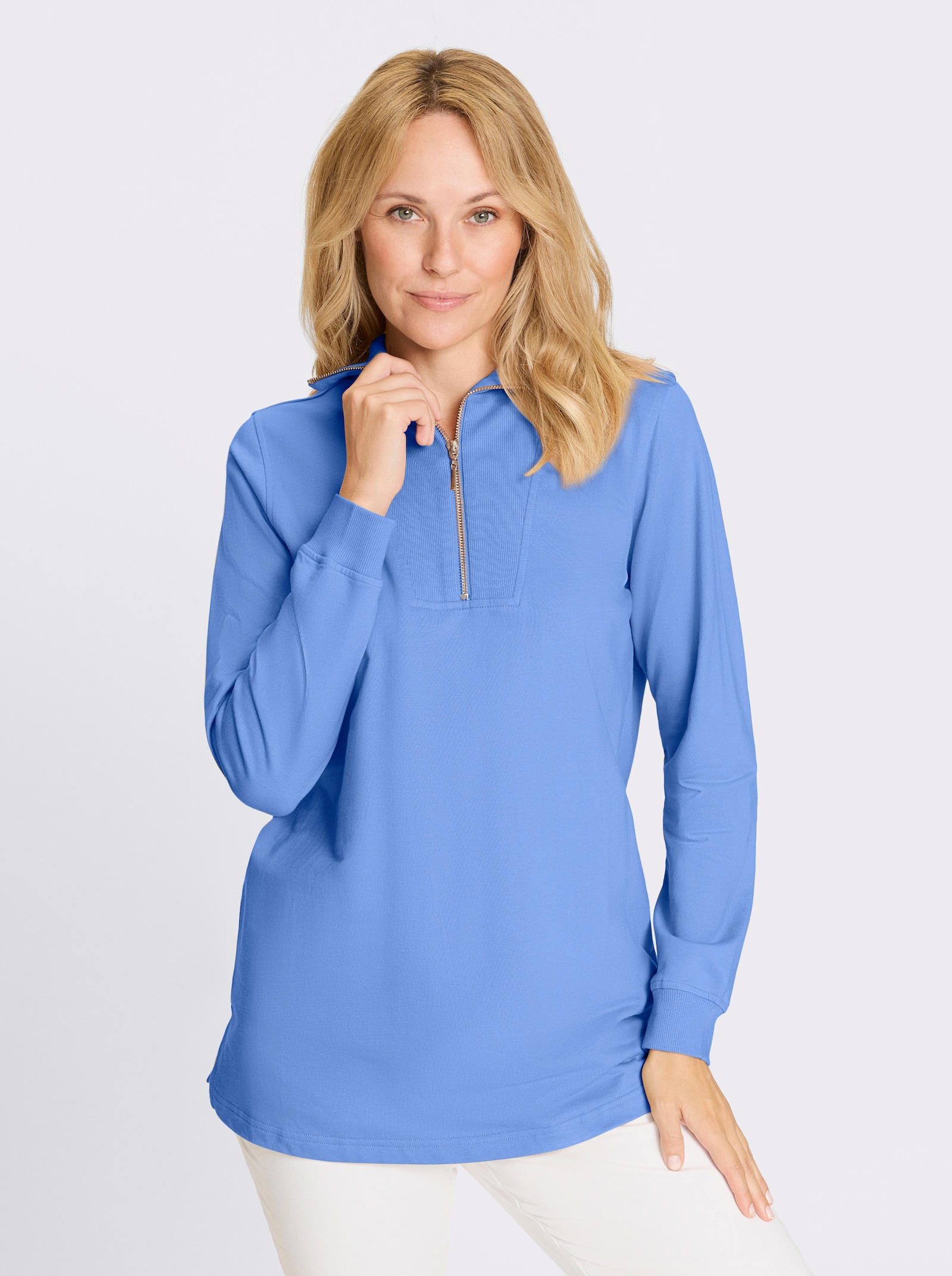Longsweatshirt mit Troyerkragen - himmelblau