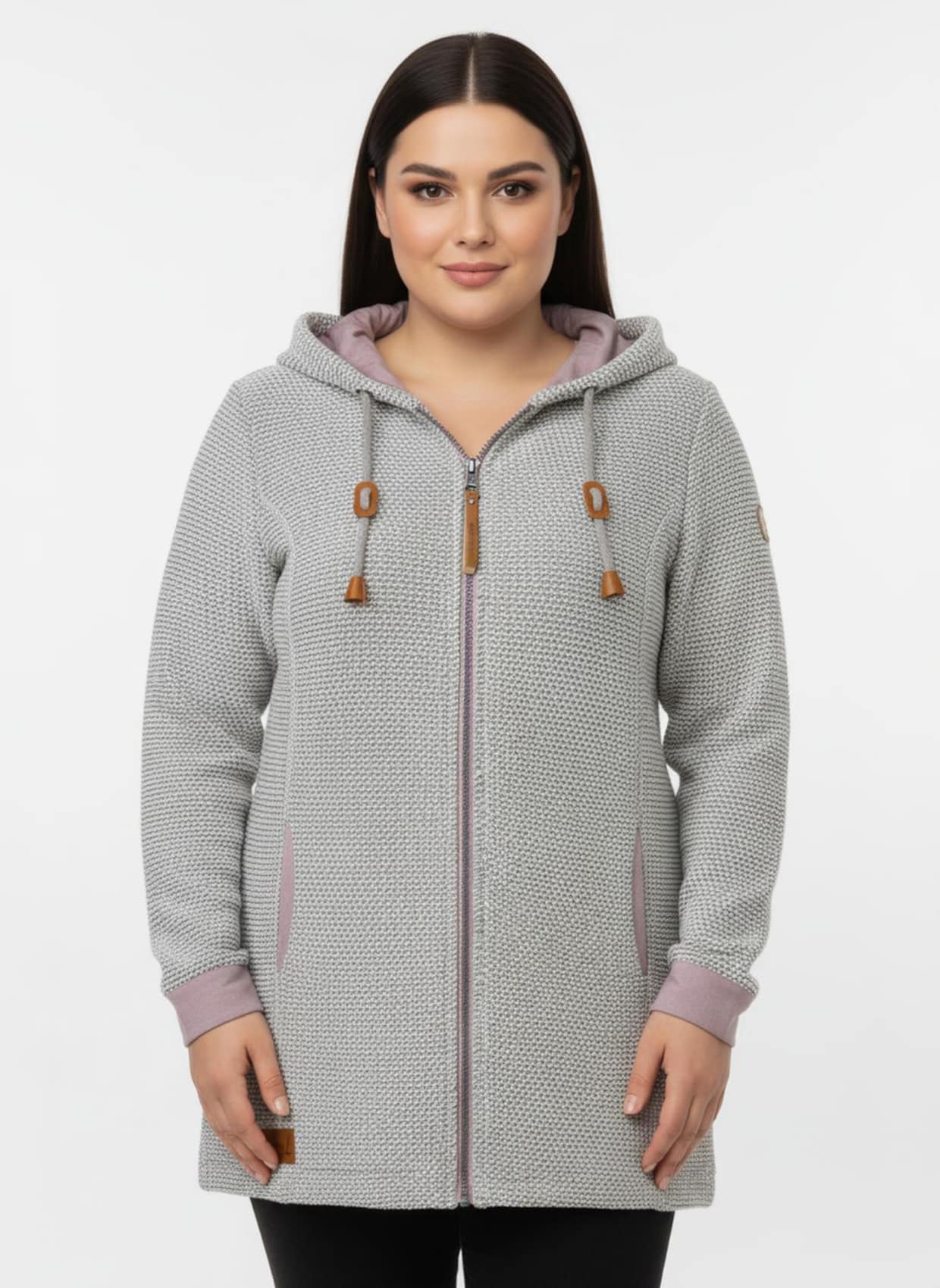 Sweatjacke mit Kapuze - steingrau-mauve