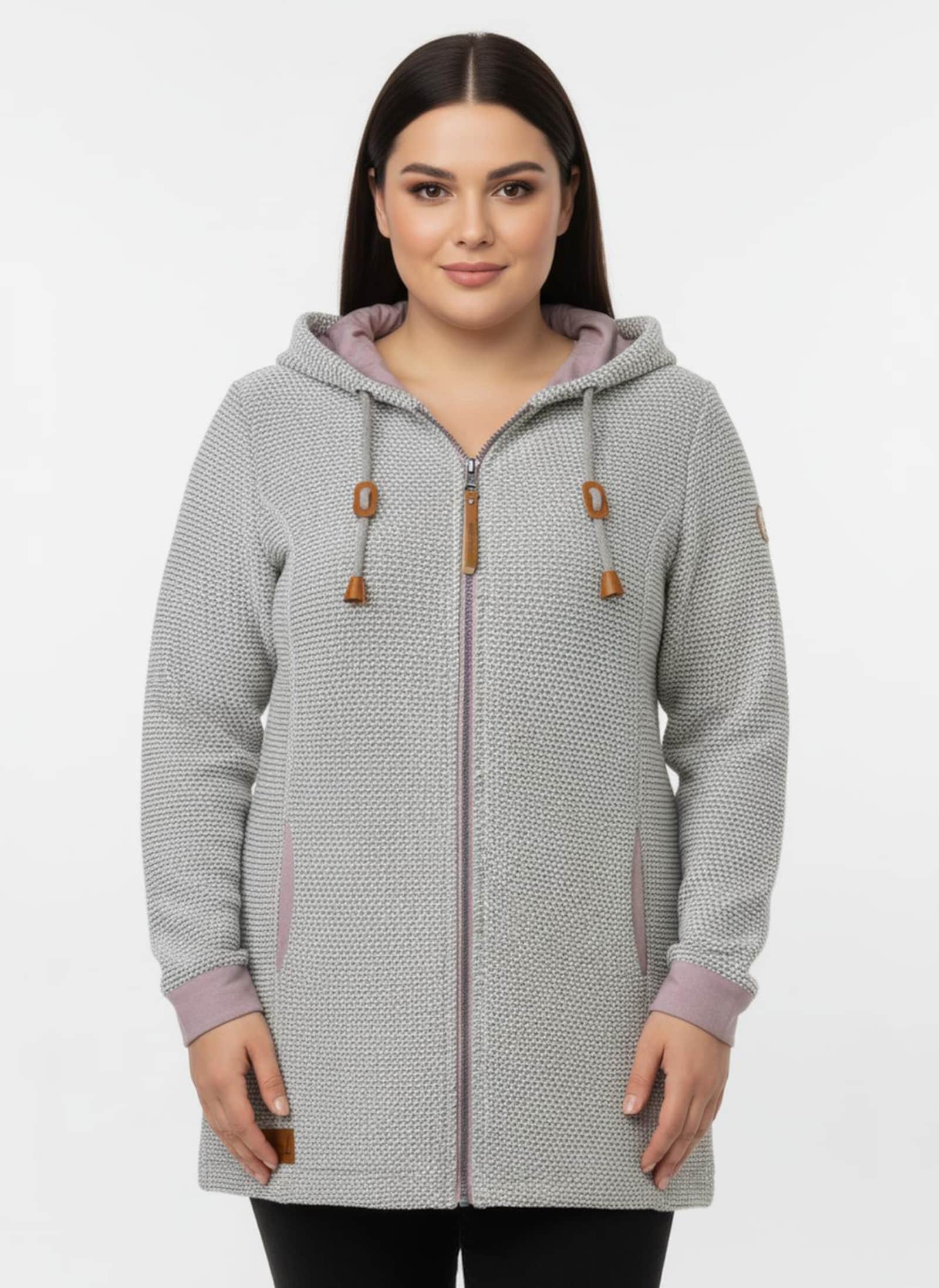 Sweatjacke mit Kapuze - steingrau-mauve