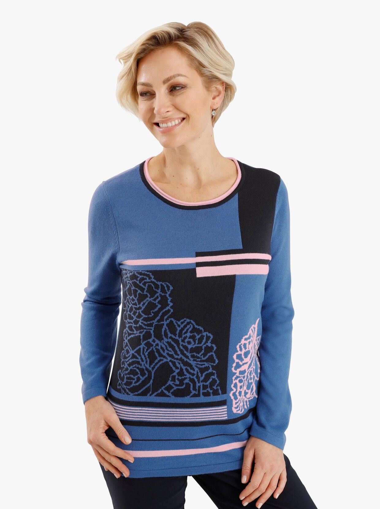 Pullover met lange mouwen - middenblauw gedessineerd