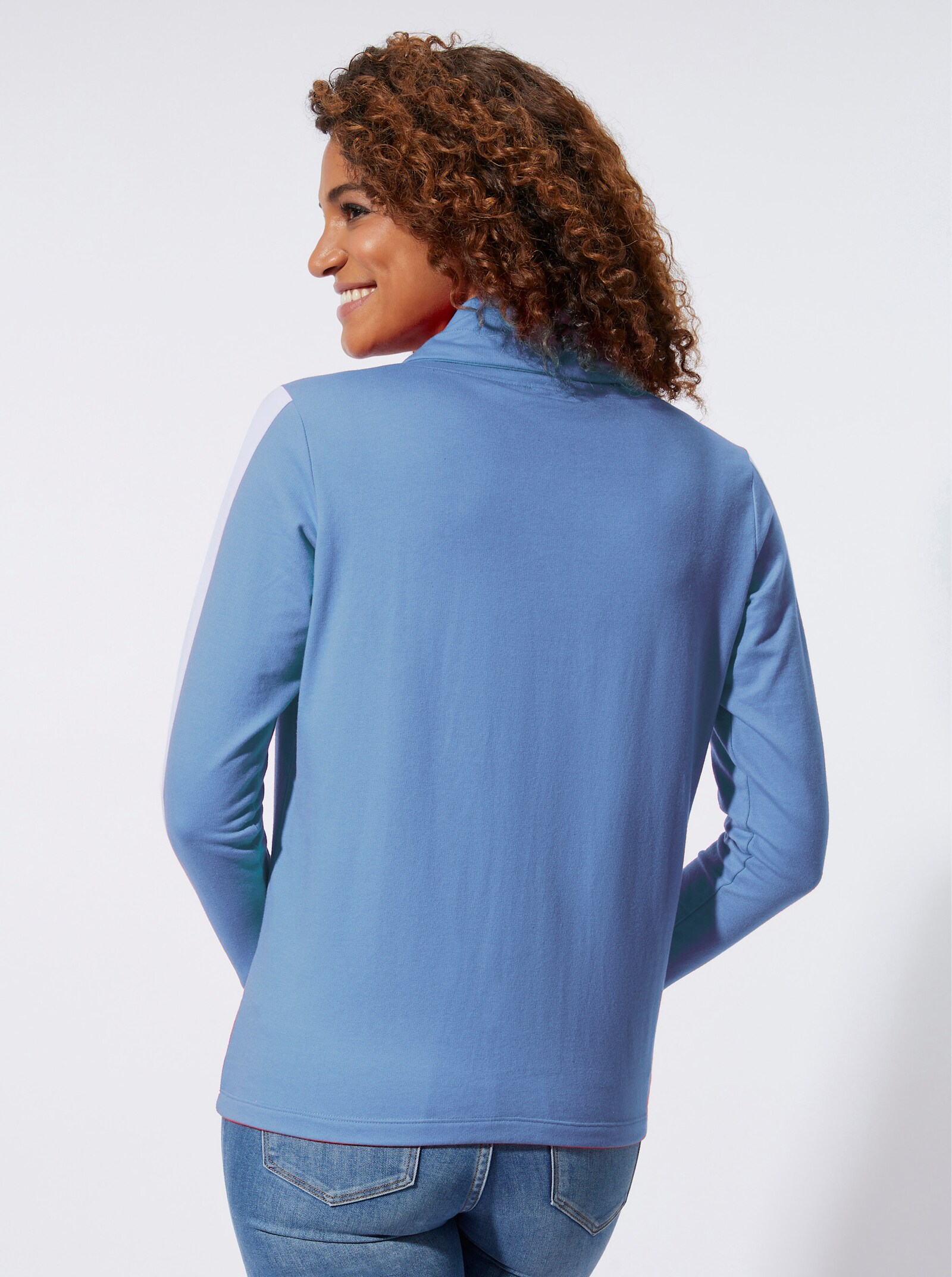 Sweatshirt mit halsfernem Stehkragen - himmelblau