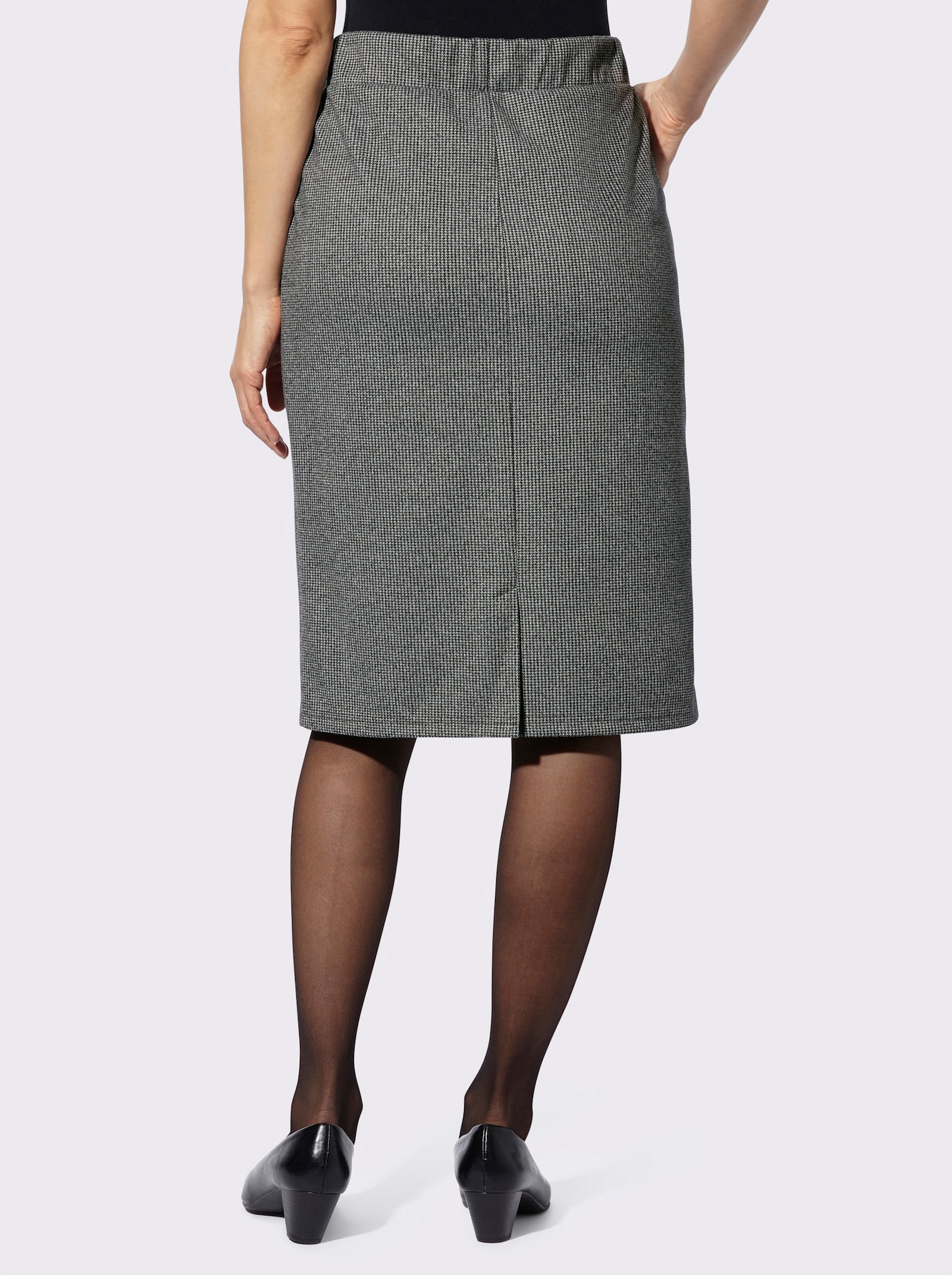 Jerseyrock mit verdecktem Gehschlitz hinten - schwarz-weiss Pepita