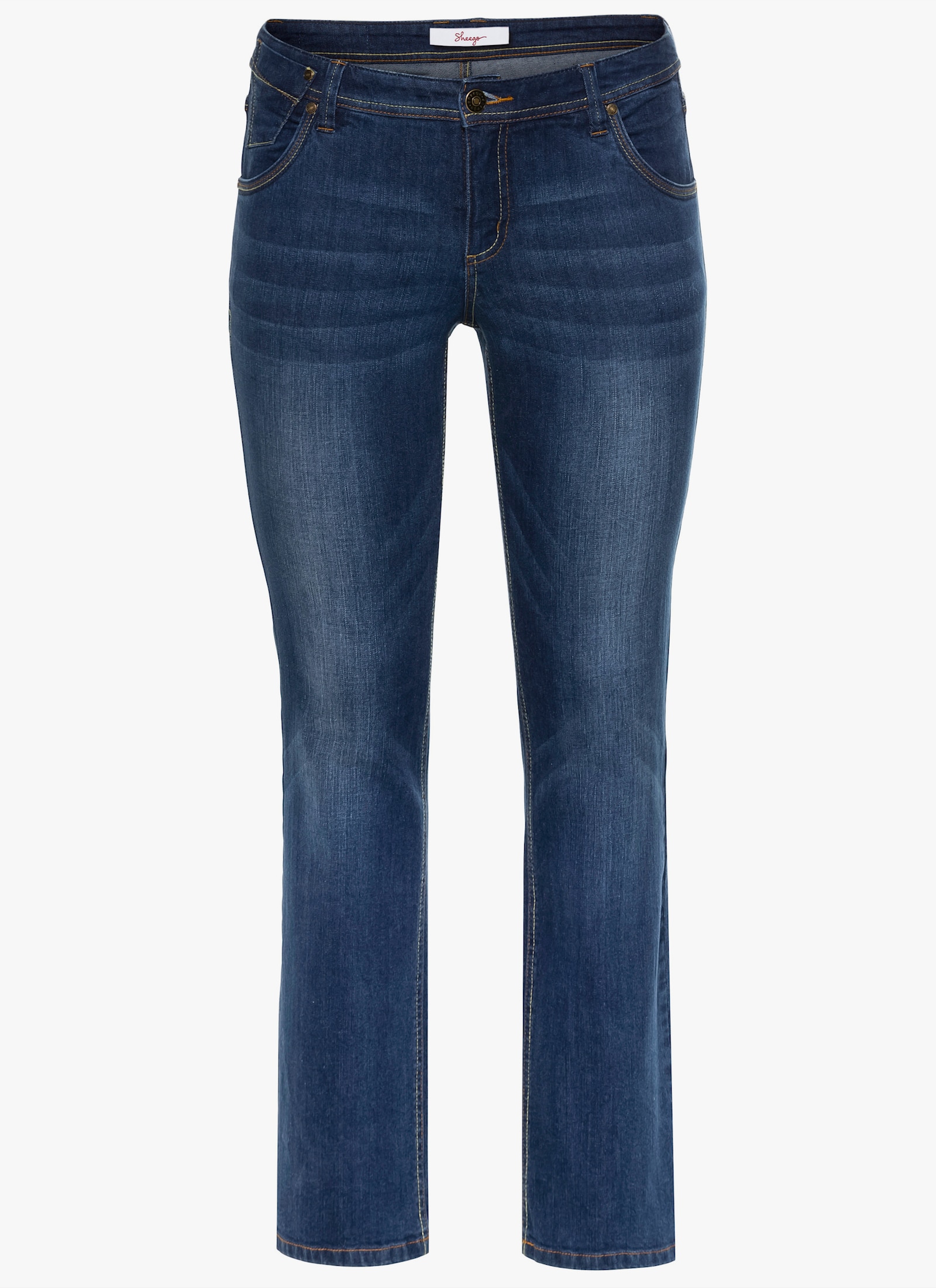 sheego Rechte jeans met used-effecten - blue denim