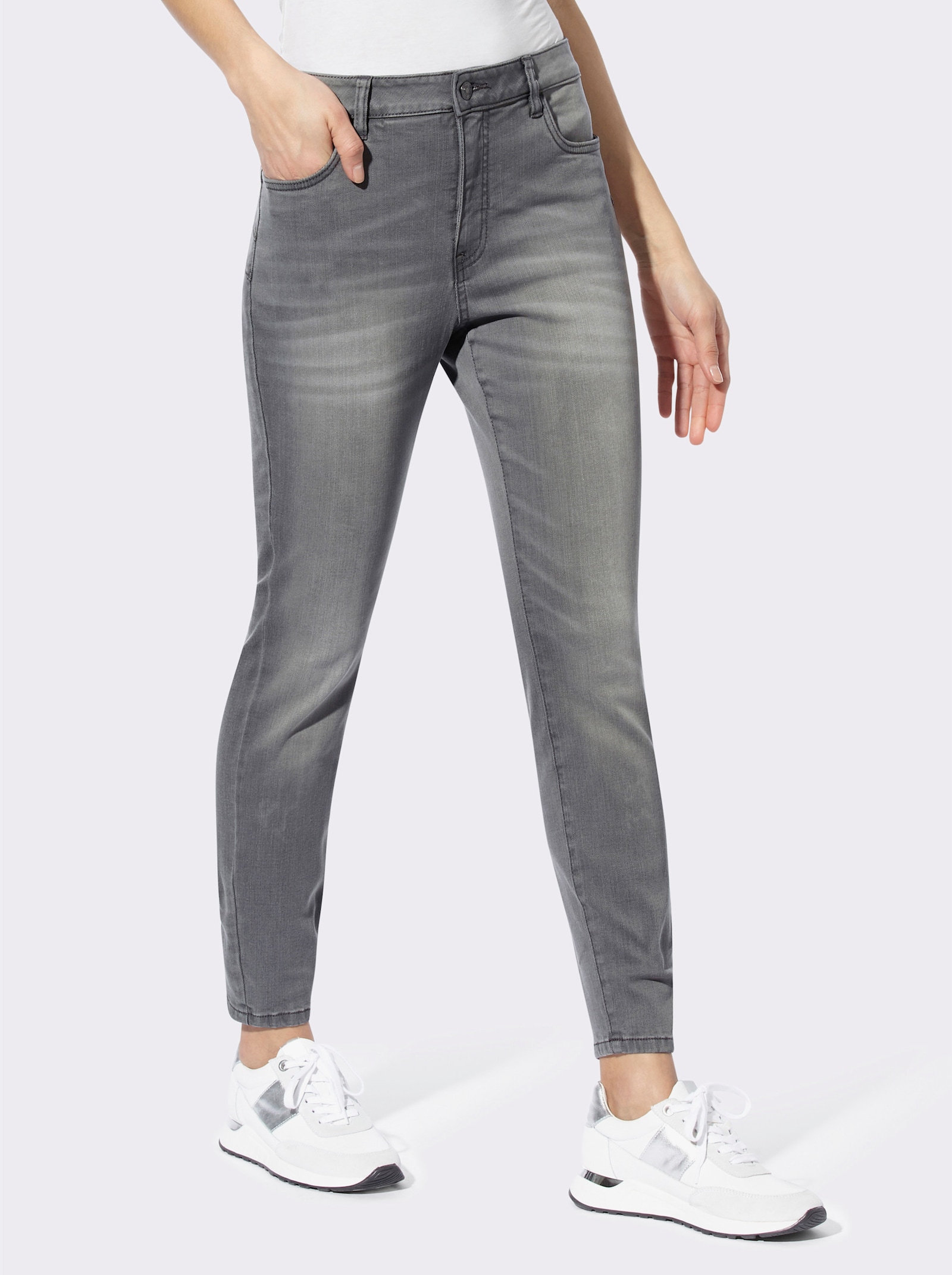 heine 5-Pocket-Jeans mit kontrastfarbigen Nähten - light grey-denim