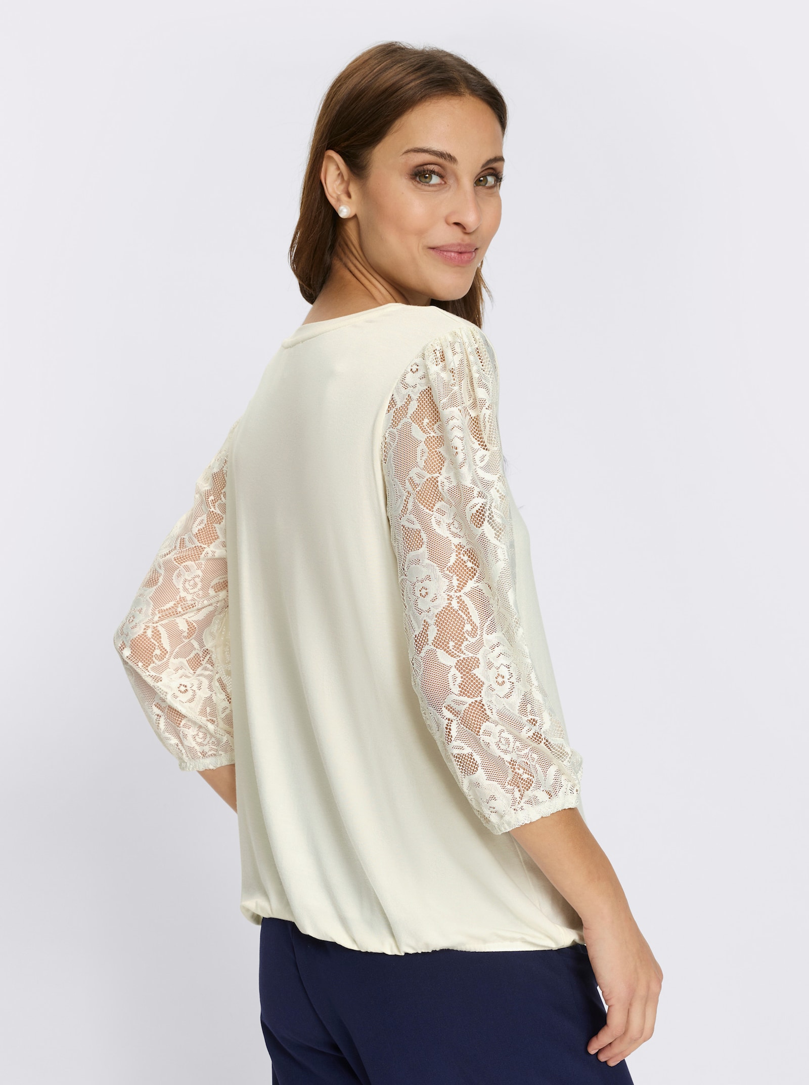 Spitzenshirt mit dezenter Raffung - champagner