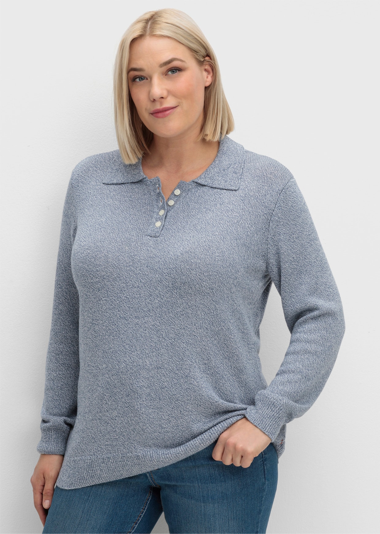 Polopullover aus meliertem Garn - rauchblau-meliert