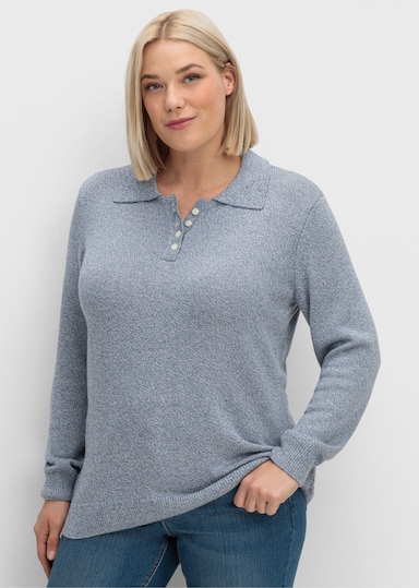 Polopullover aus meliertem Garn - rauchblau-meliert