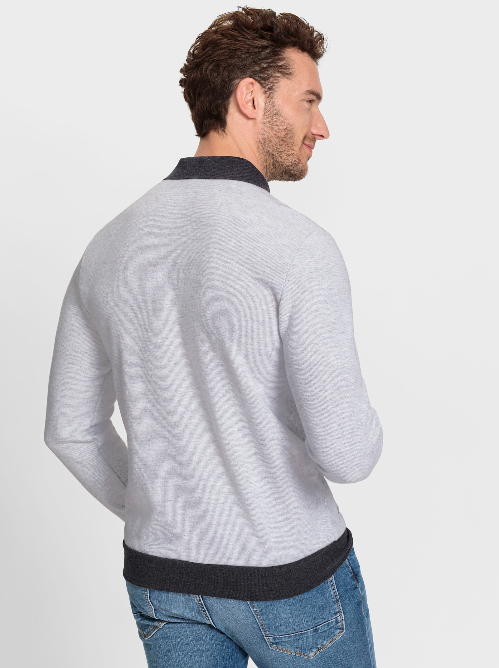 Marco Donati Sweatshirt mit Webbesätzen und Stickerei - hellgrau-meliert