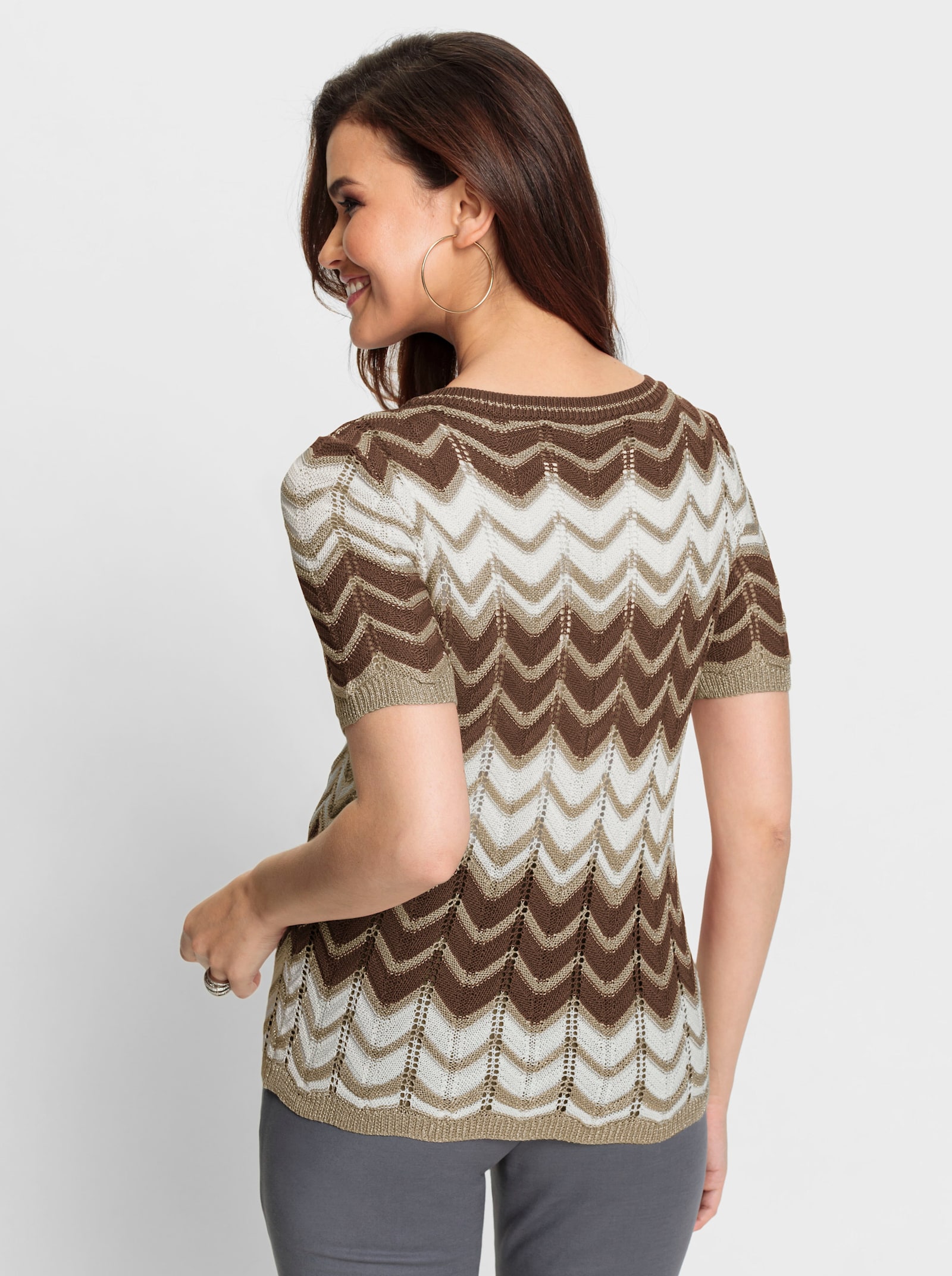 Ajourpullover mit Glanzgarn - braun-ecru-gemustert