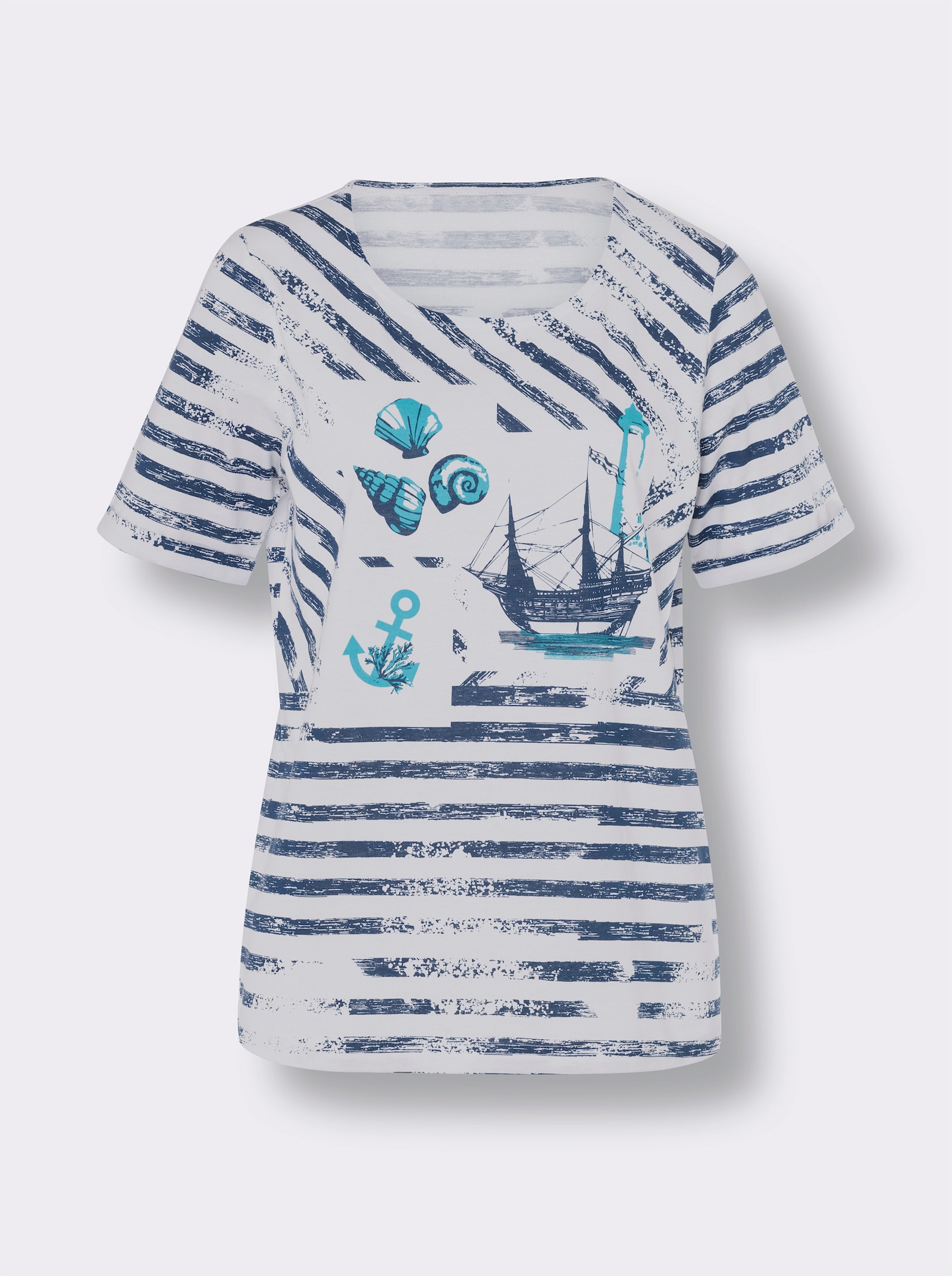 Shirt met korte mouwen en maritieme print - wit/donkerblauw bedrukt