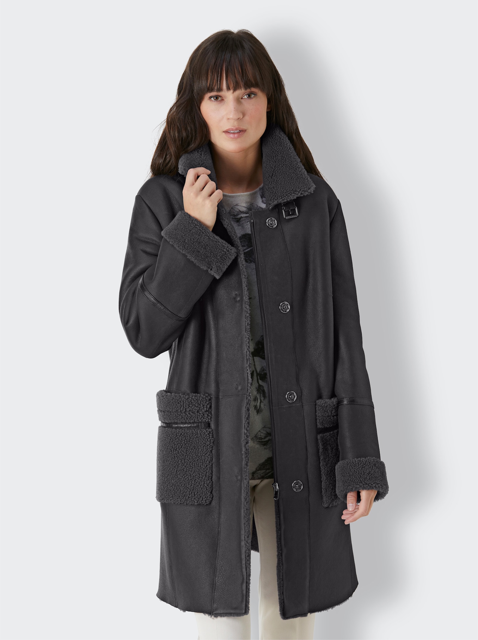 Mainpol Lammfelljacke mit Fell-Innenseite - anthrazit