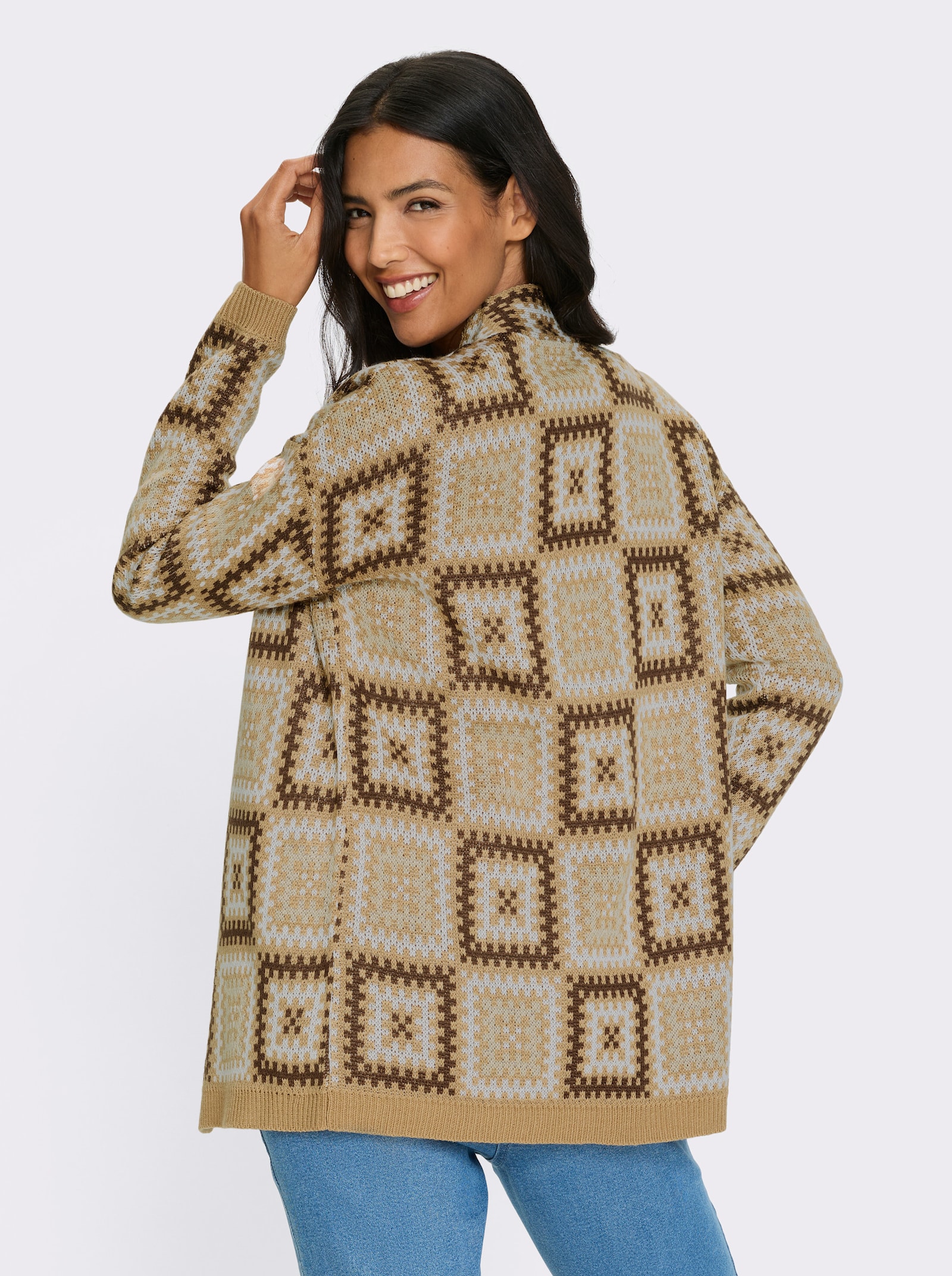 Vest met kleurrijk jacquardpatroon. - camel/choco gedessineerd