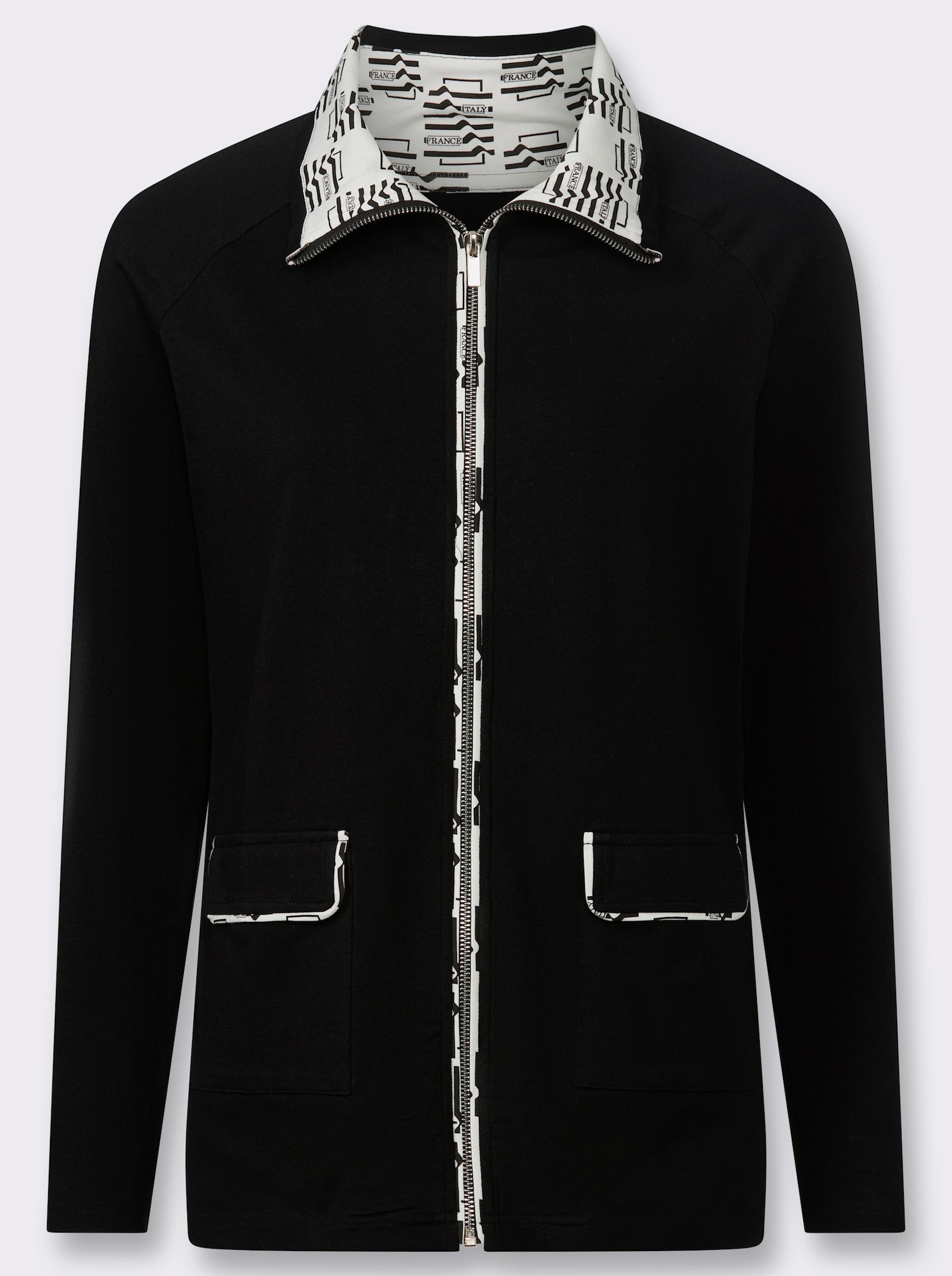 Shirtjacke mit aufgesetzten Pattentaschen - schwarz-ecru