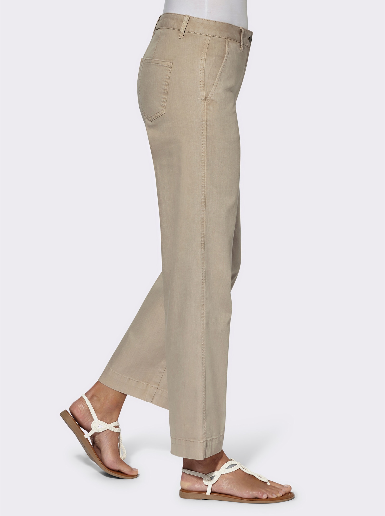 Kalhoty culotte s nakládanými kapsami vzadu - písková