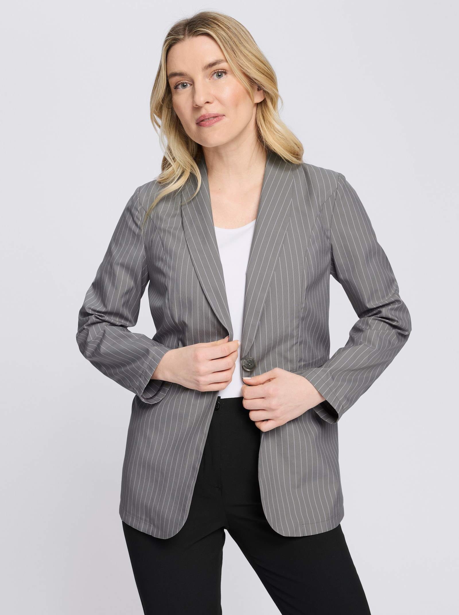 Blazer mit Nadelstreifen - grau-ecru-gestreift