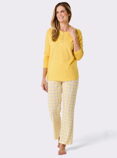 wäschepur Schlafanzug - gelb-steingrau-kariert
