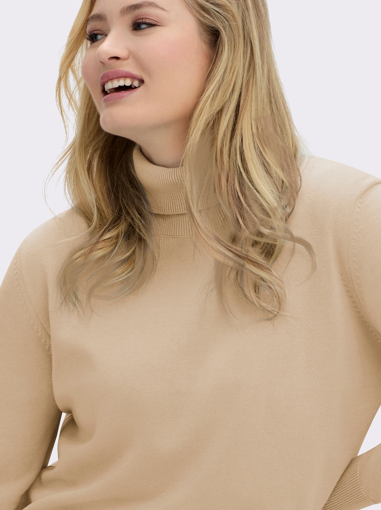 Rollkragenpullover aus reiner Baumwolle - beige