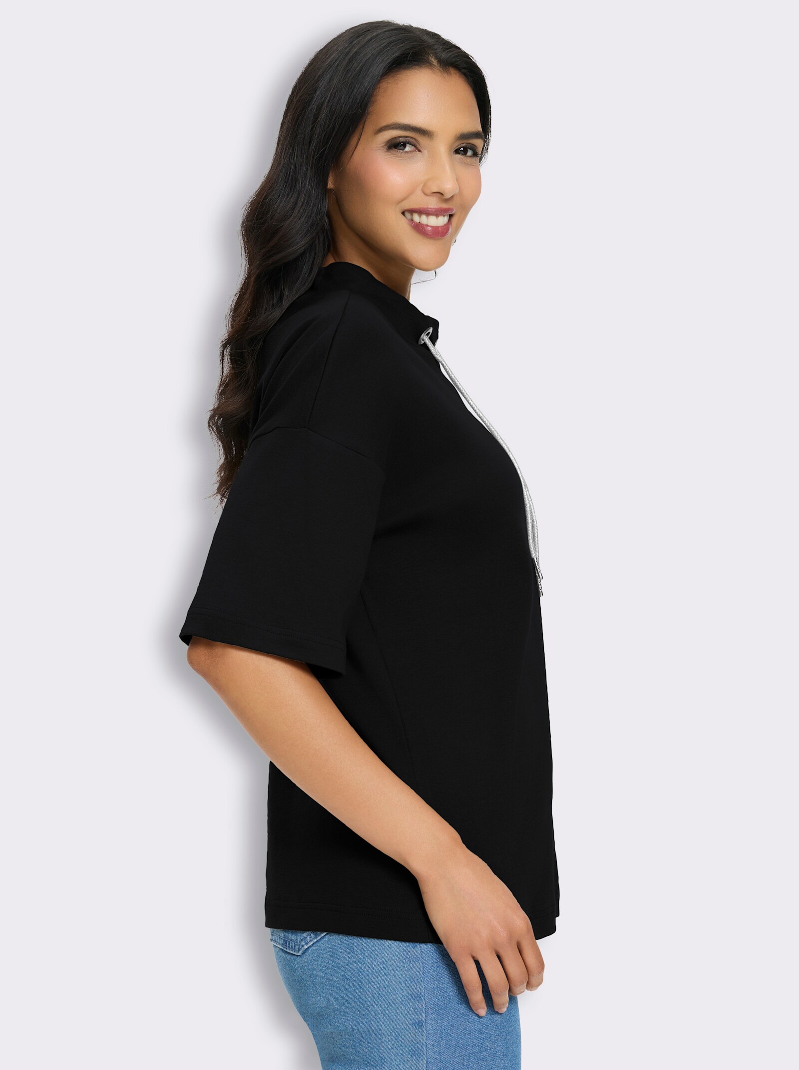 Longsweatshirt mit Kapuze - schwarz