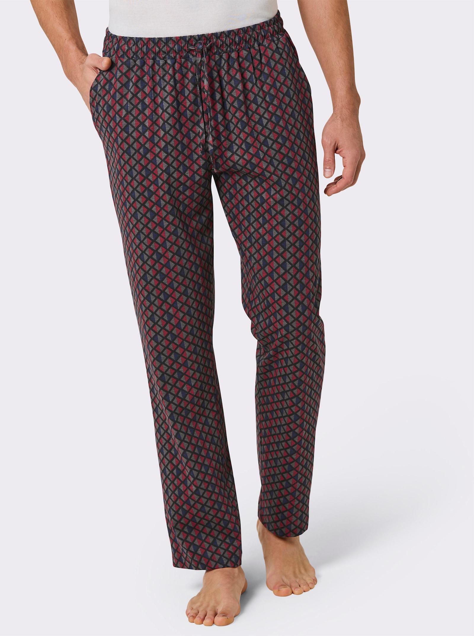 wäschepur men Hose lang - schwarz-dunkelrot-bedruckt