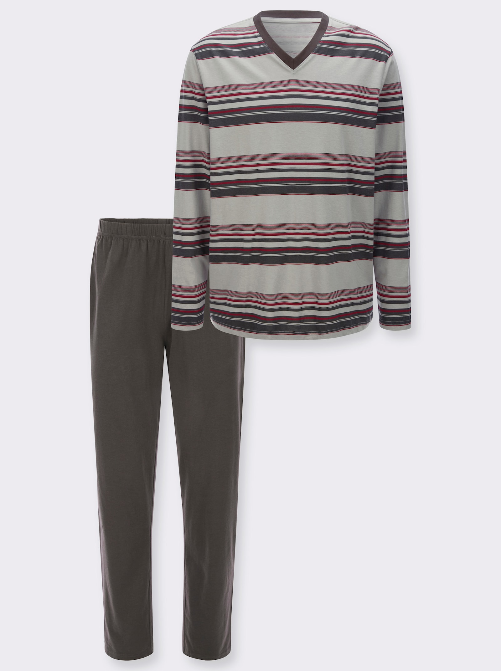 Pyžamo s rebrovaným výstrihom do V. - Striebrosivo-grafitové pruhy