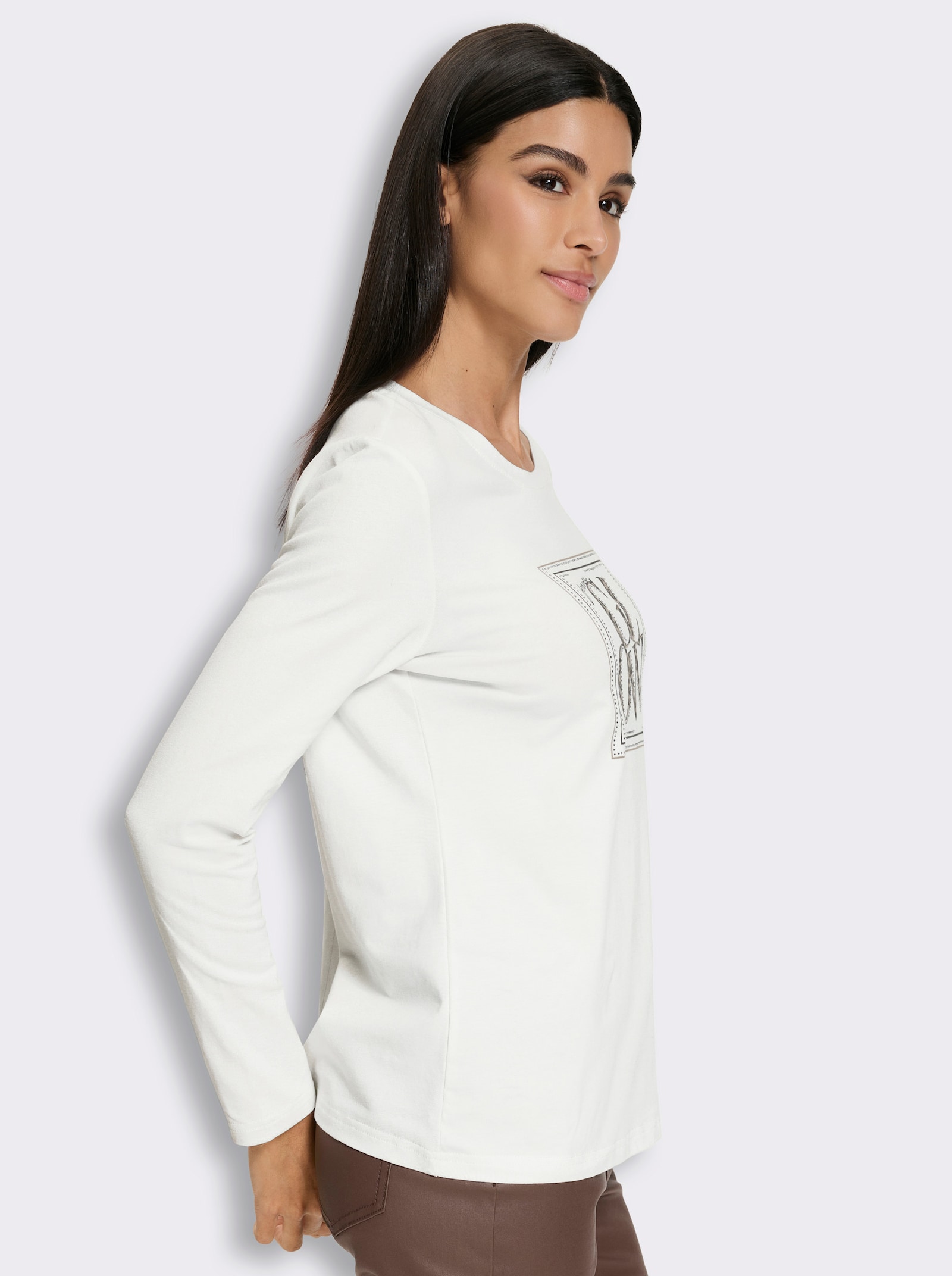 heine Print-Shirt mit Glitzersteinen - ecru