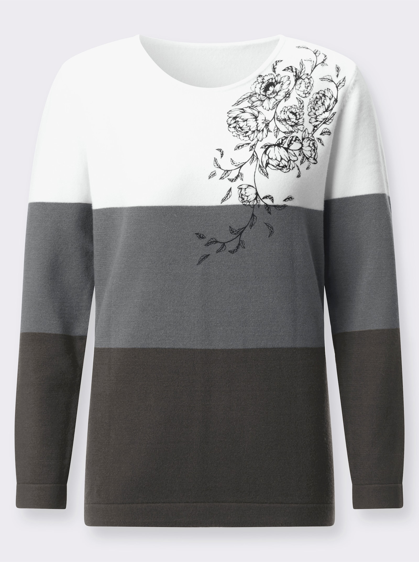 Langarm-Pullover mit platziertem Druck - anthrazit-ecru-gemustert