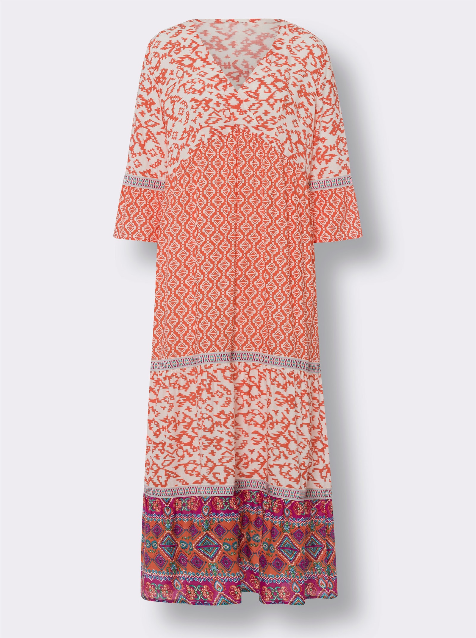 heine Freizeitkleid mit Volant-Ärmeln - orange-champagner-bedruckt