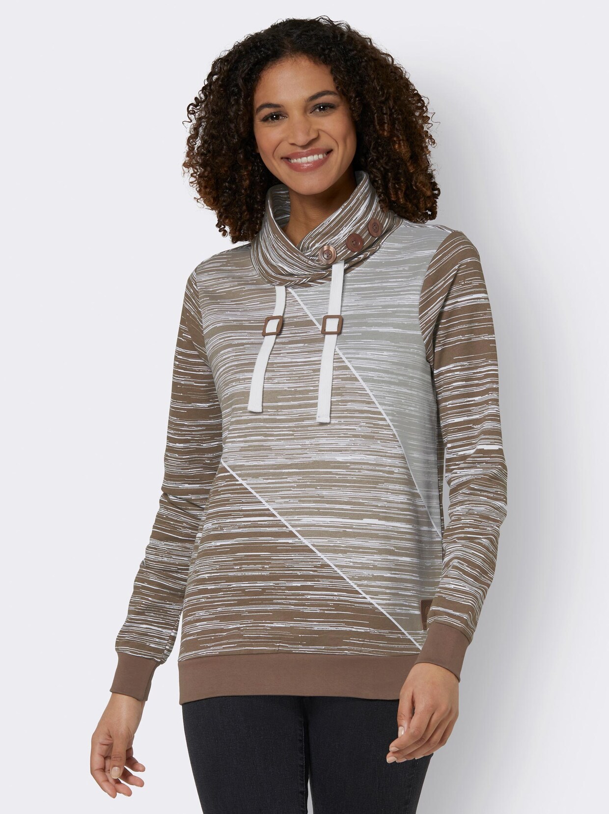Sweatshirt - braun-ecru-bedruckt