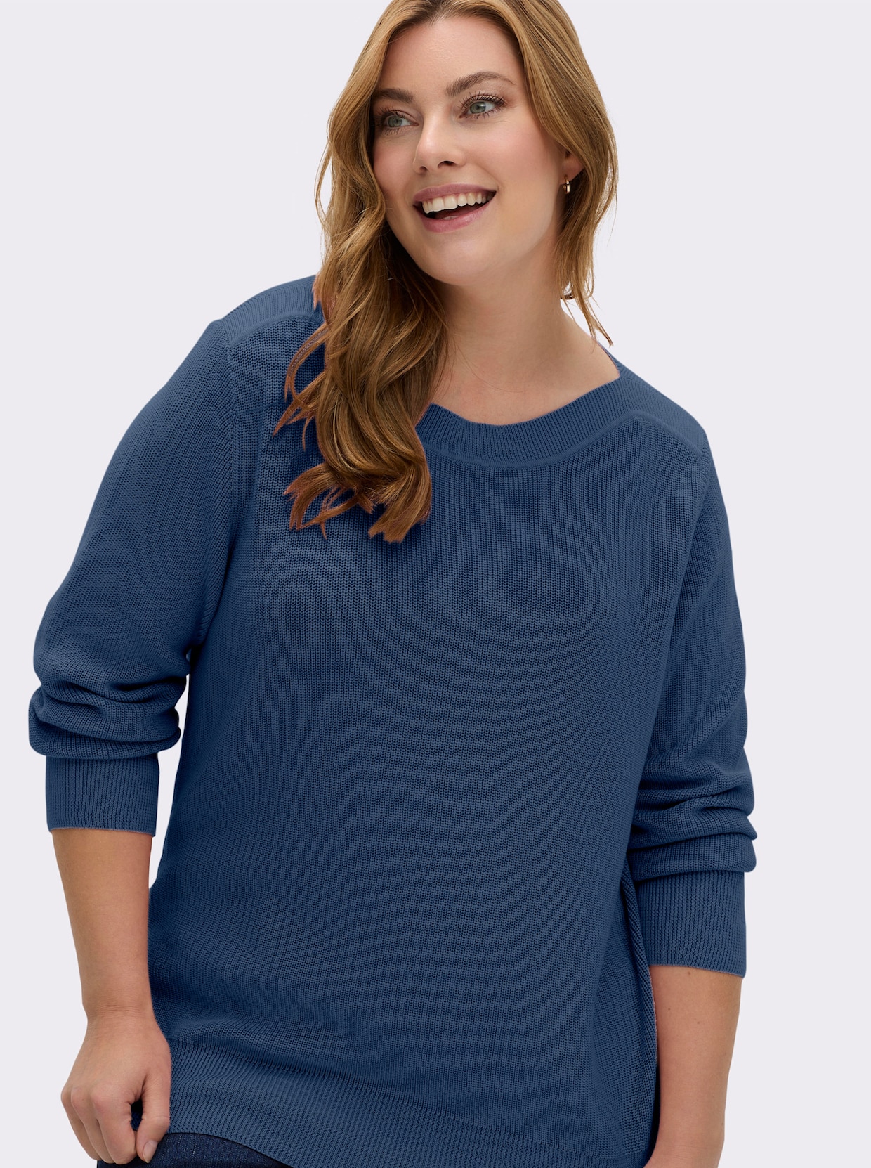Strickpullover in Ripp-Optik - jeansblau