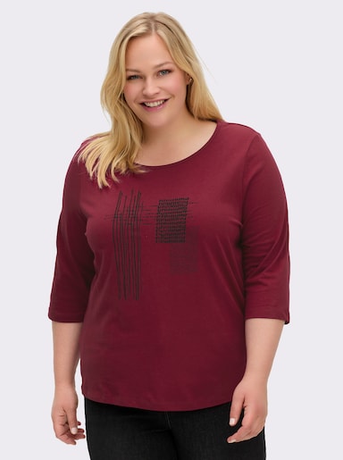 3/4-Arm-Shirt mit grafischem Druck - dunkelrot-schwarz