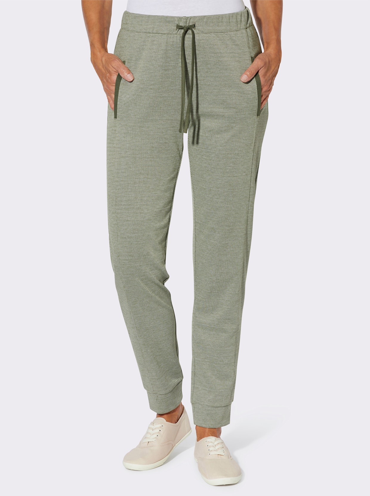 Jerseyhose in Melange-Optik - oliv-ecru-meliert