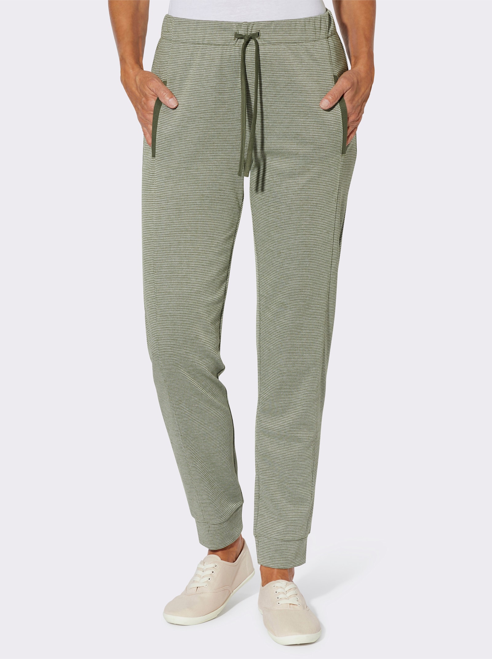 Jerseyhose in Melange-Optik - oliv-ecru-meliert