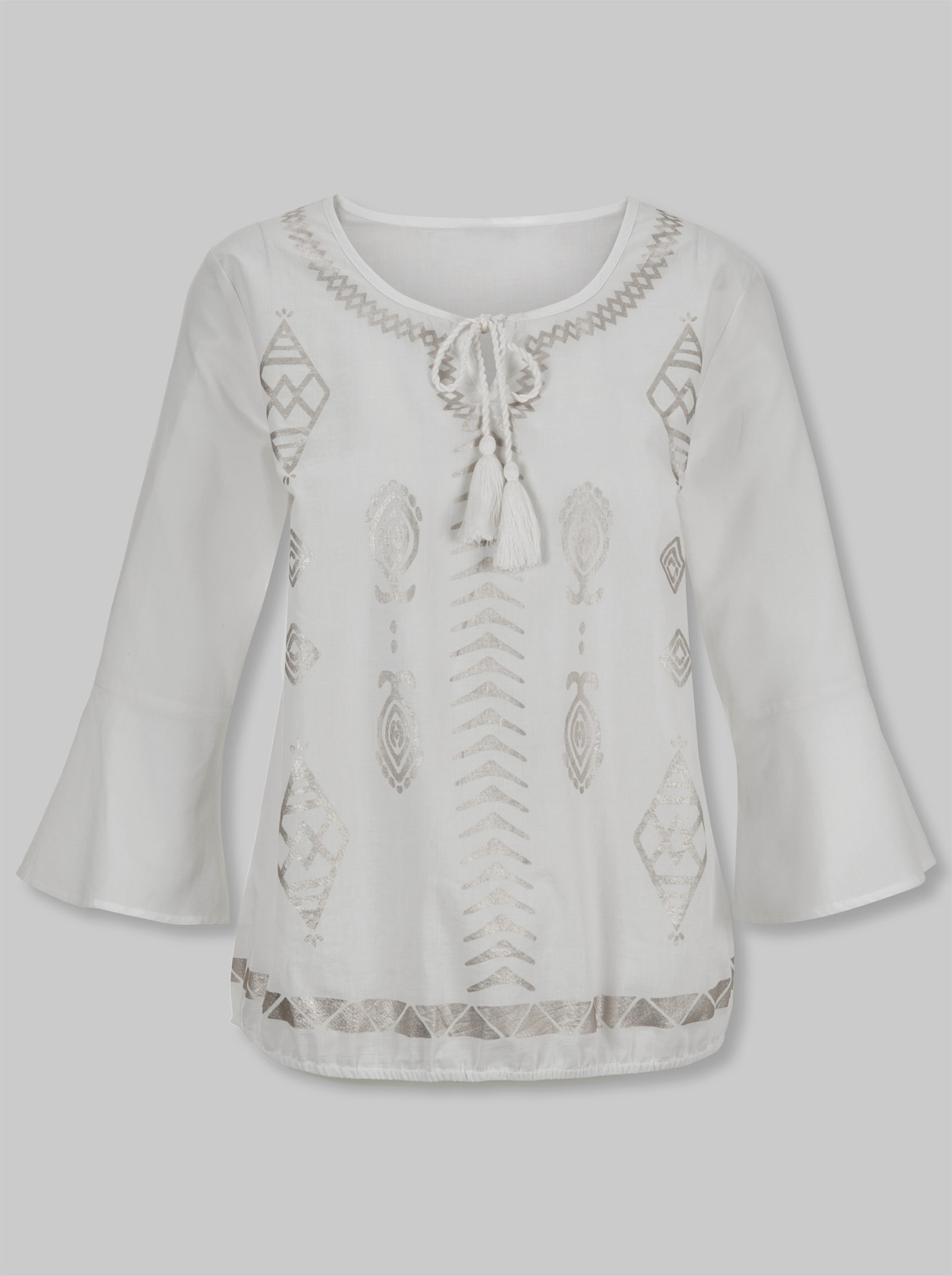 heine Baumwollbluse mit Folienprint - weiß