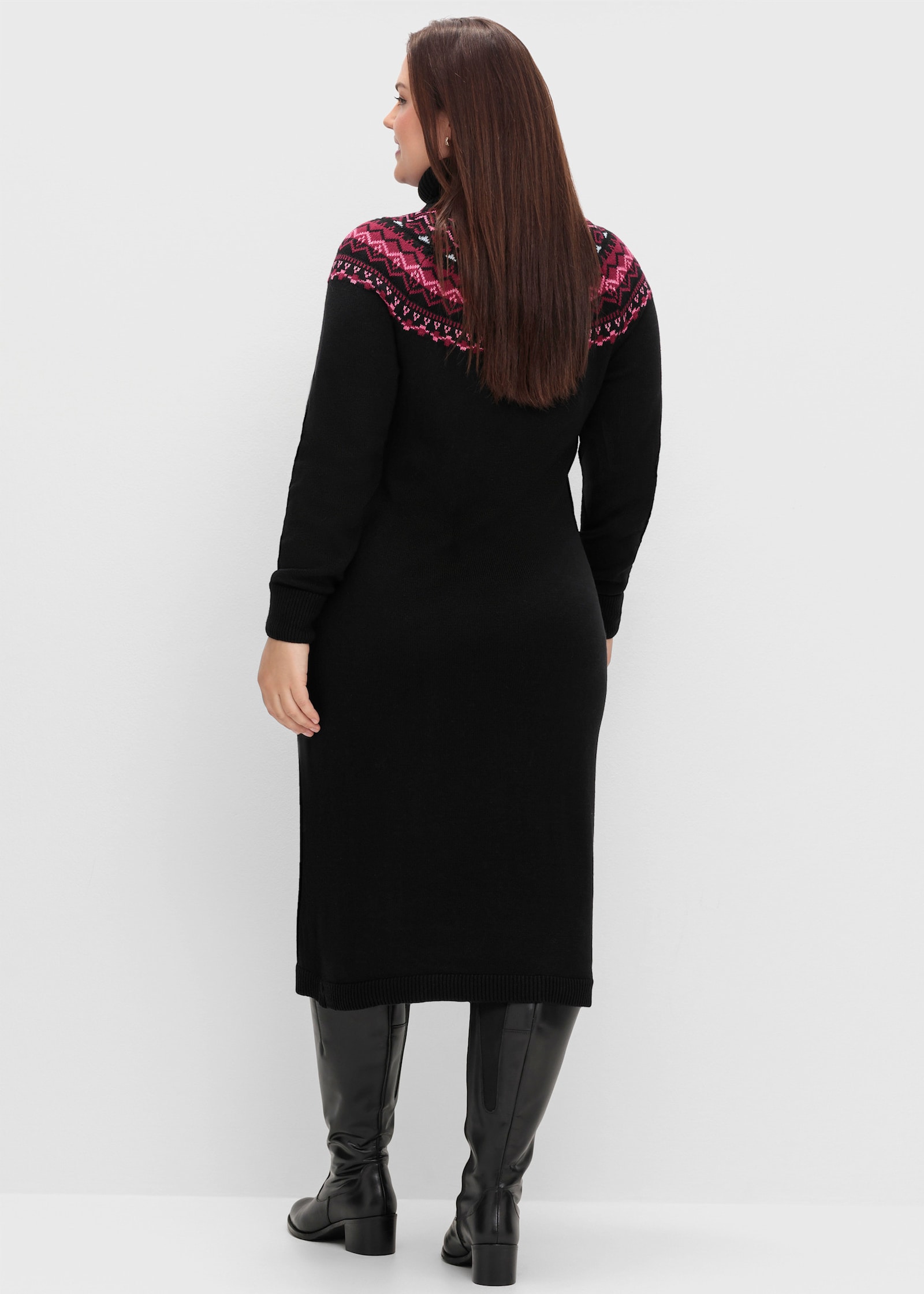 sheego Strickkleid mit Norweger-Muster - schwarz