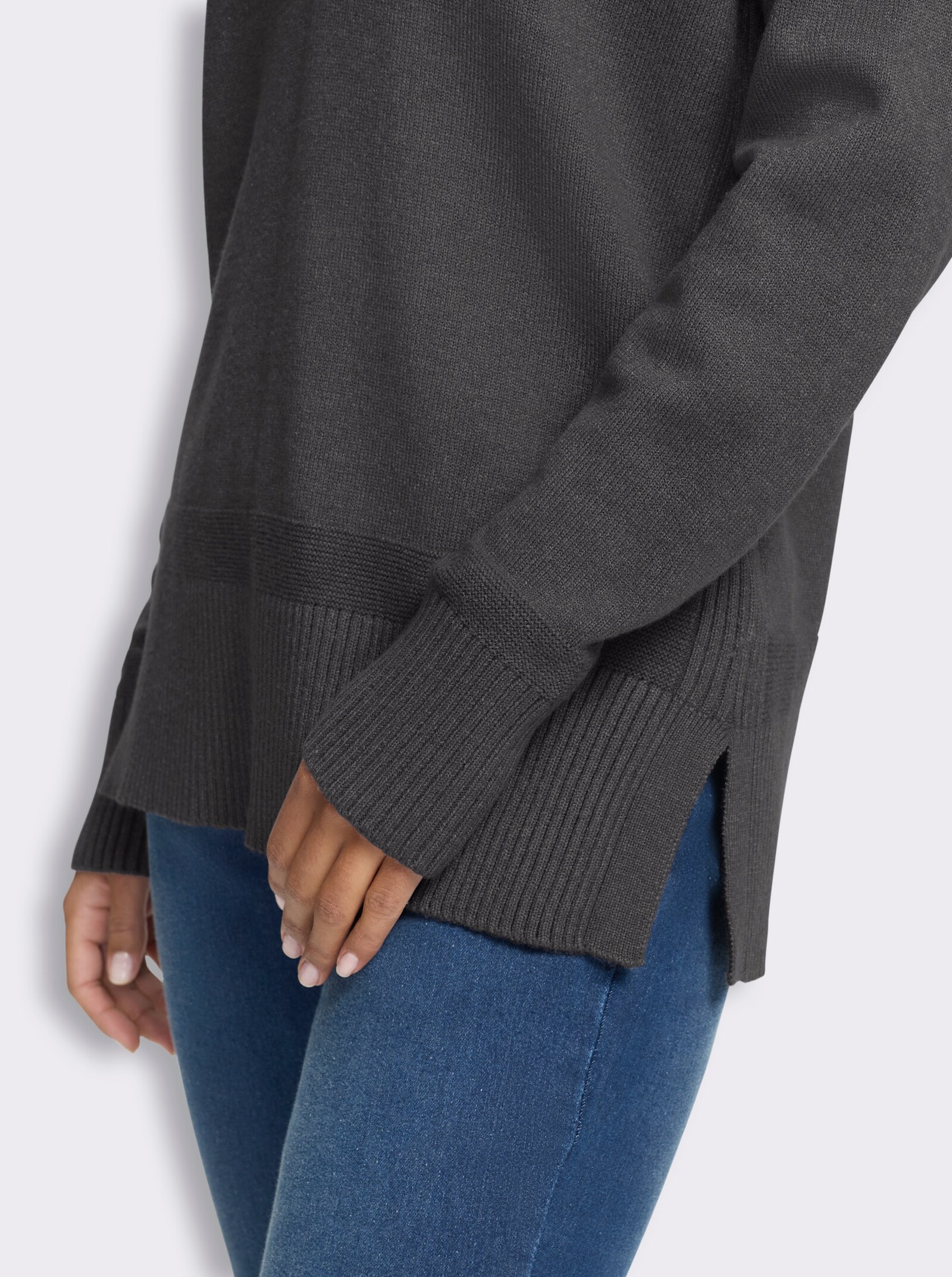 heine Pullover mit Seitenschlitzen - anthrazit-meliert