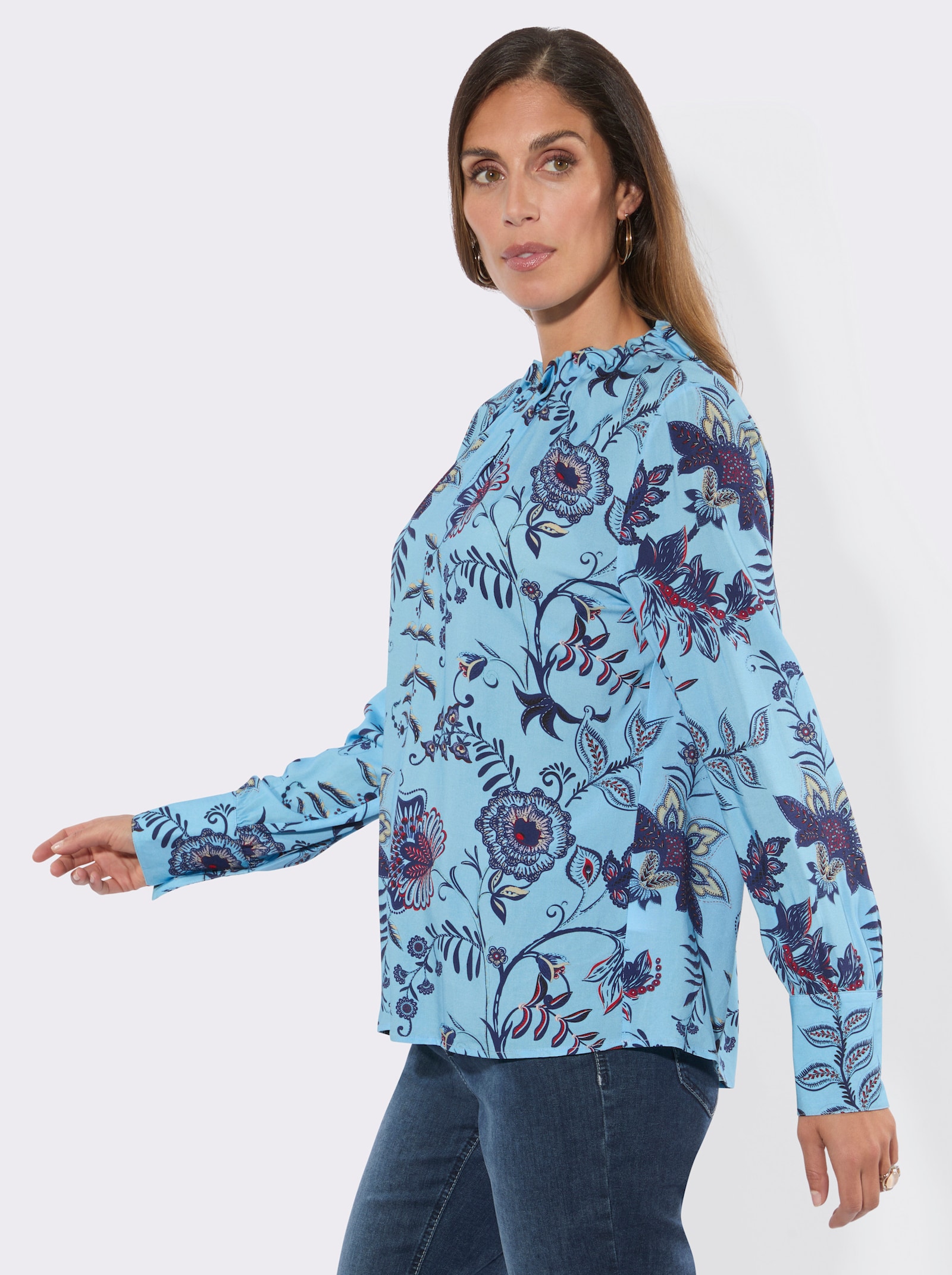 Druckbluse im floralen Dessin - aqua-marine-bedruckt