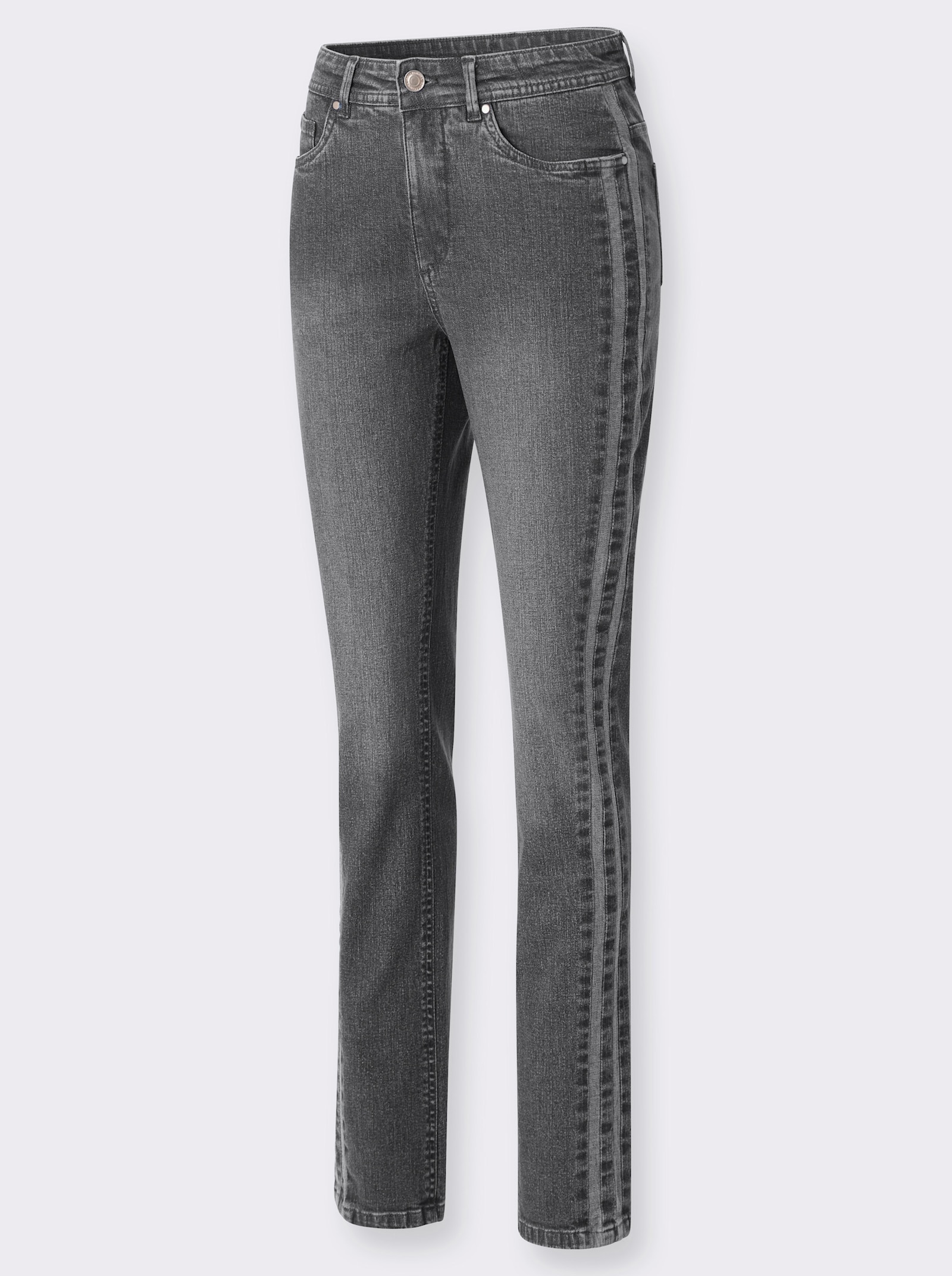 Gerade Jeans mit seitlichen Kontraststreifen - anthrazit-grey-denim