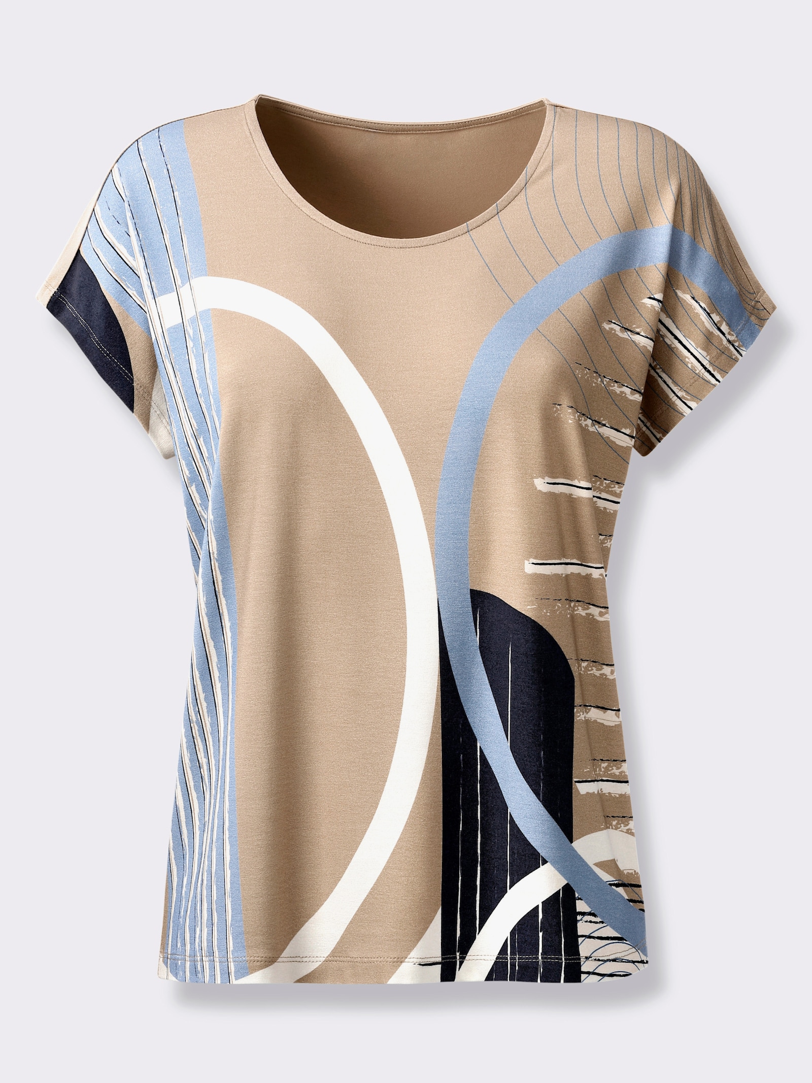 Rundhalsshirt mit platziertem Druckmuster - beige-bleu-bedruckt