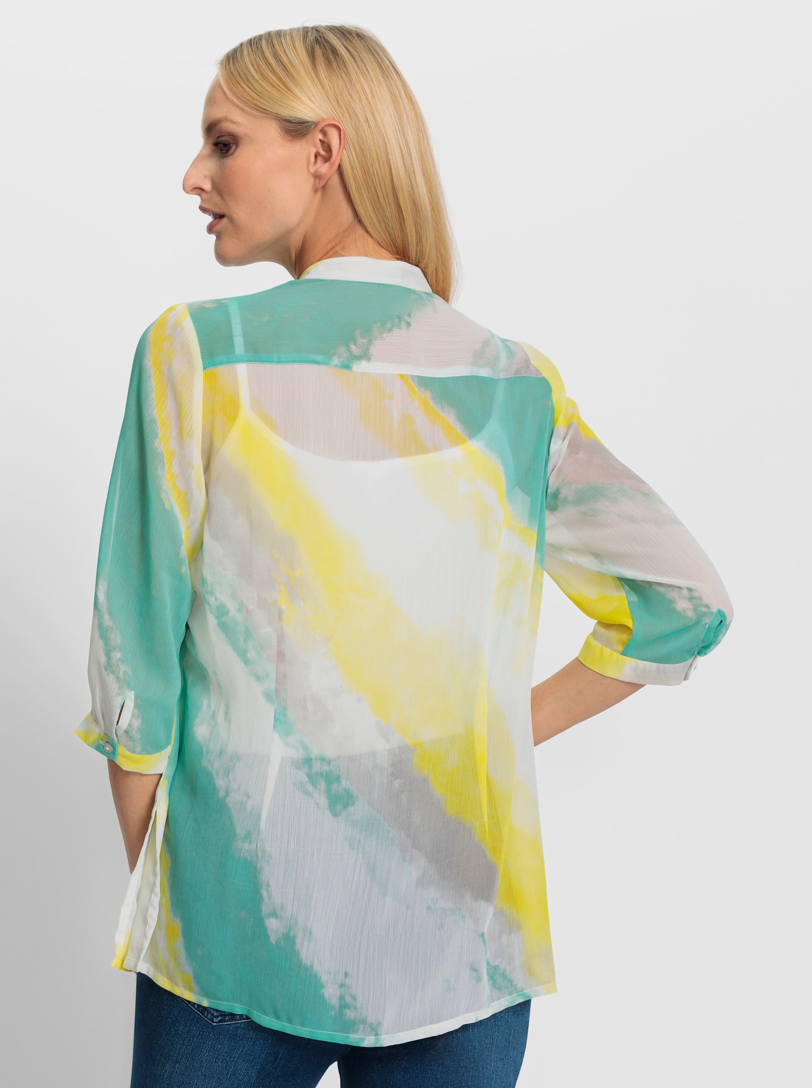 heine Tunika in Crêpe-Qualität - blaugrün-limone-bedruckt