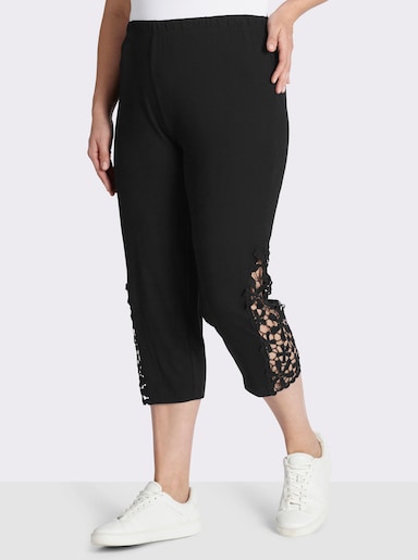 Caprileggings mit Spitzeneinsatz am Saum - schwarz