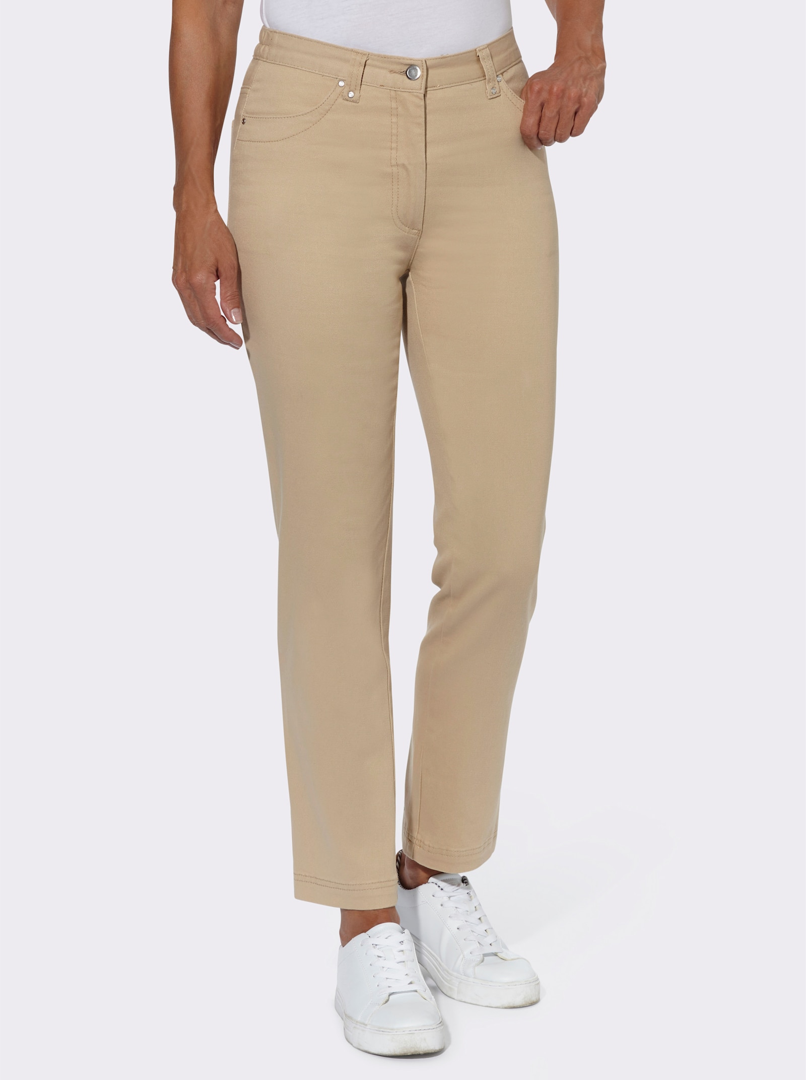 Stretch-Jeans mit Glitzersteinchen hinten - sand