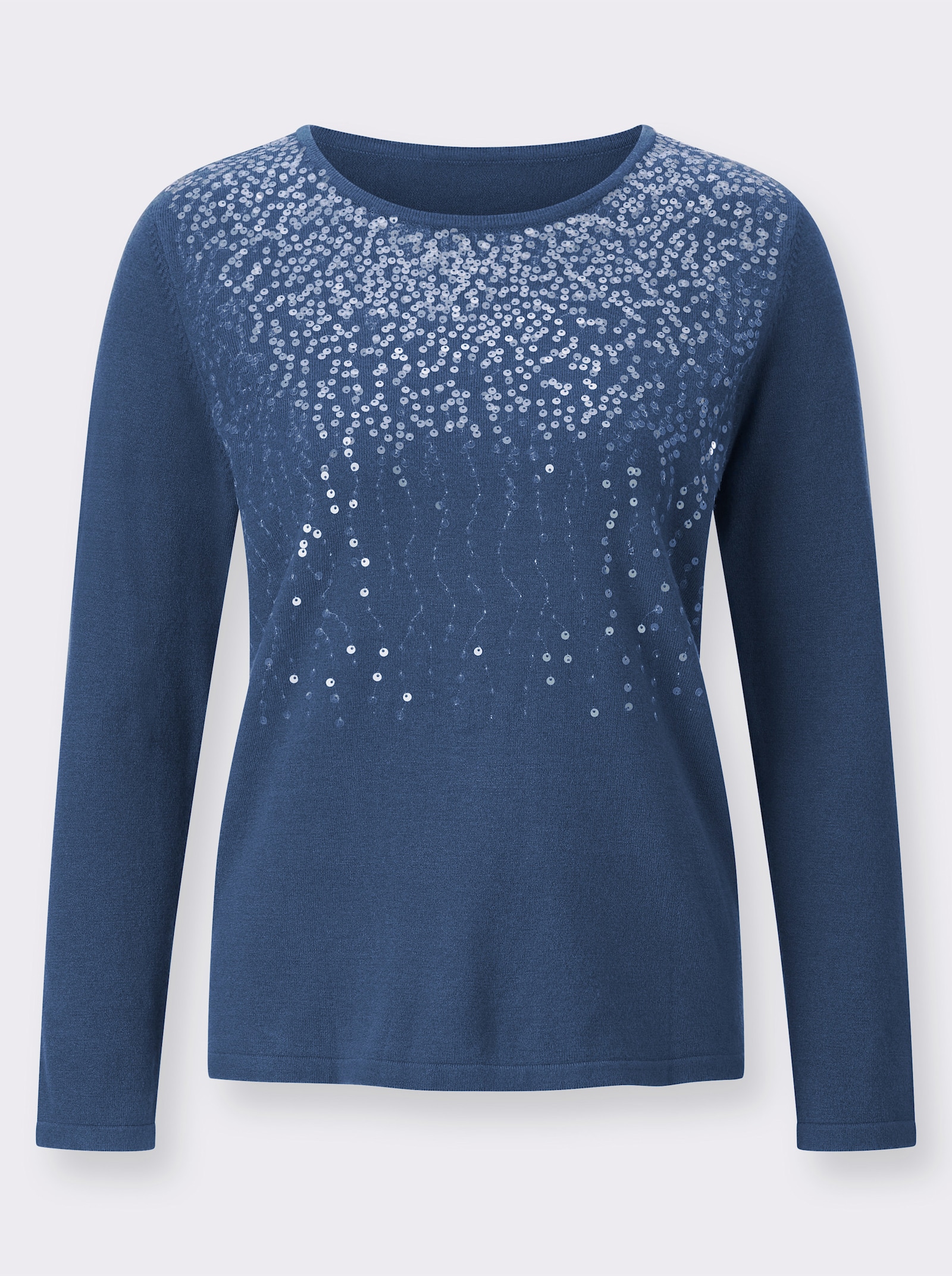 Feinstrickpullover mit transparenten Pailletten - jeansblau