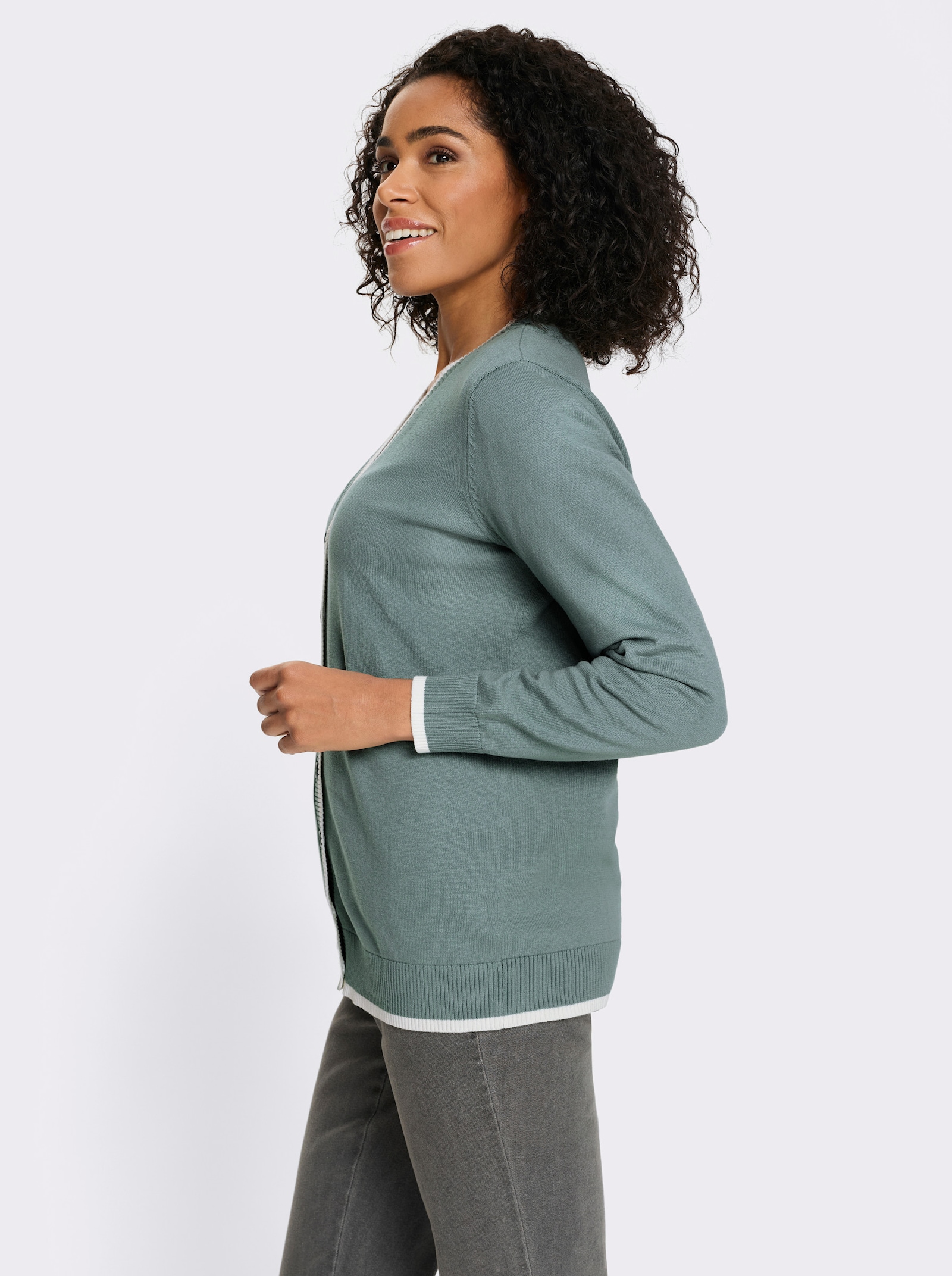 Strickjacke aus reiner Baumwolle - jade-ecru