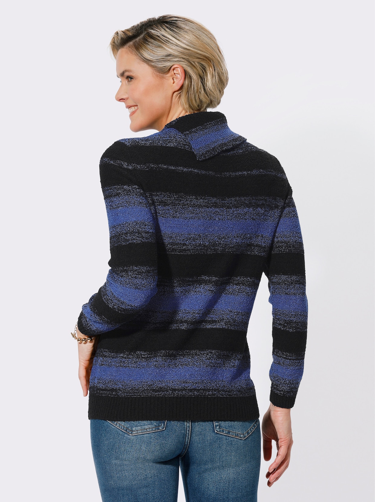 Pullover - royalblau-schwarz-geringelt