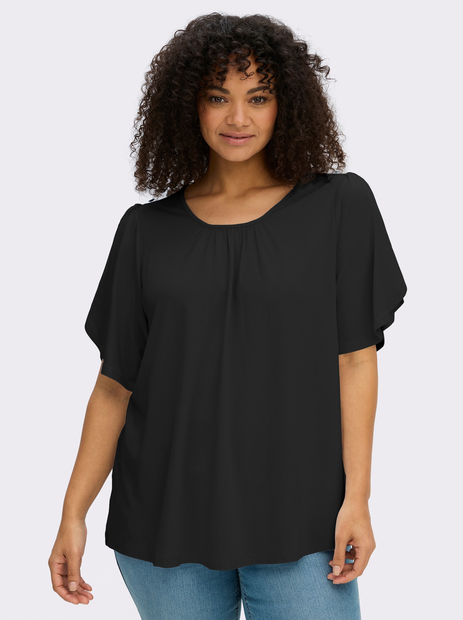 sheego Rundhalsshirt mit Tulpenärmeln - schwarz