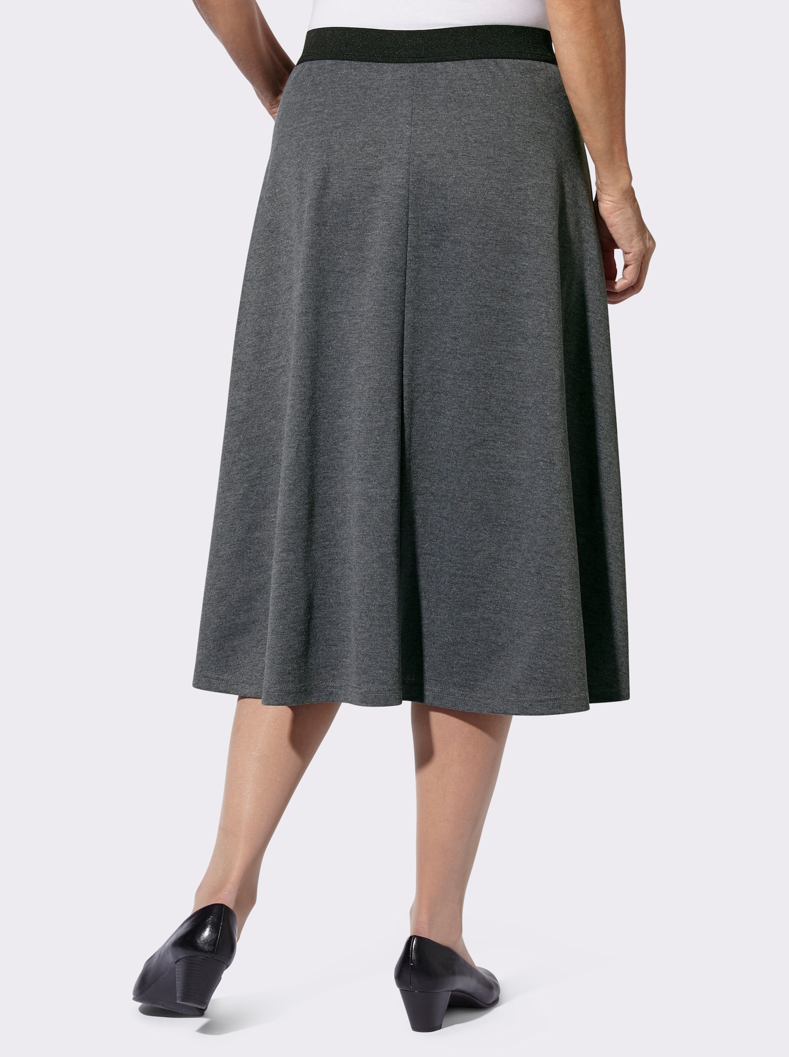 Jerseyrok met contrastband - zwart + antraciet gemêleerd