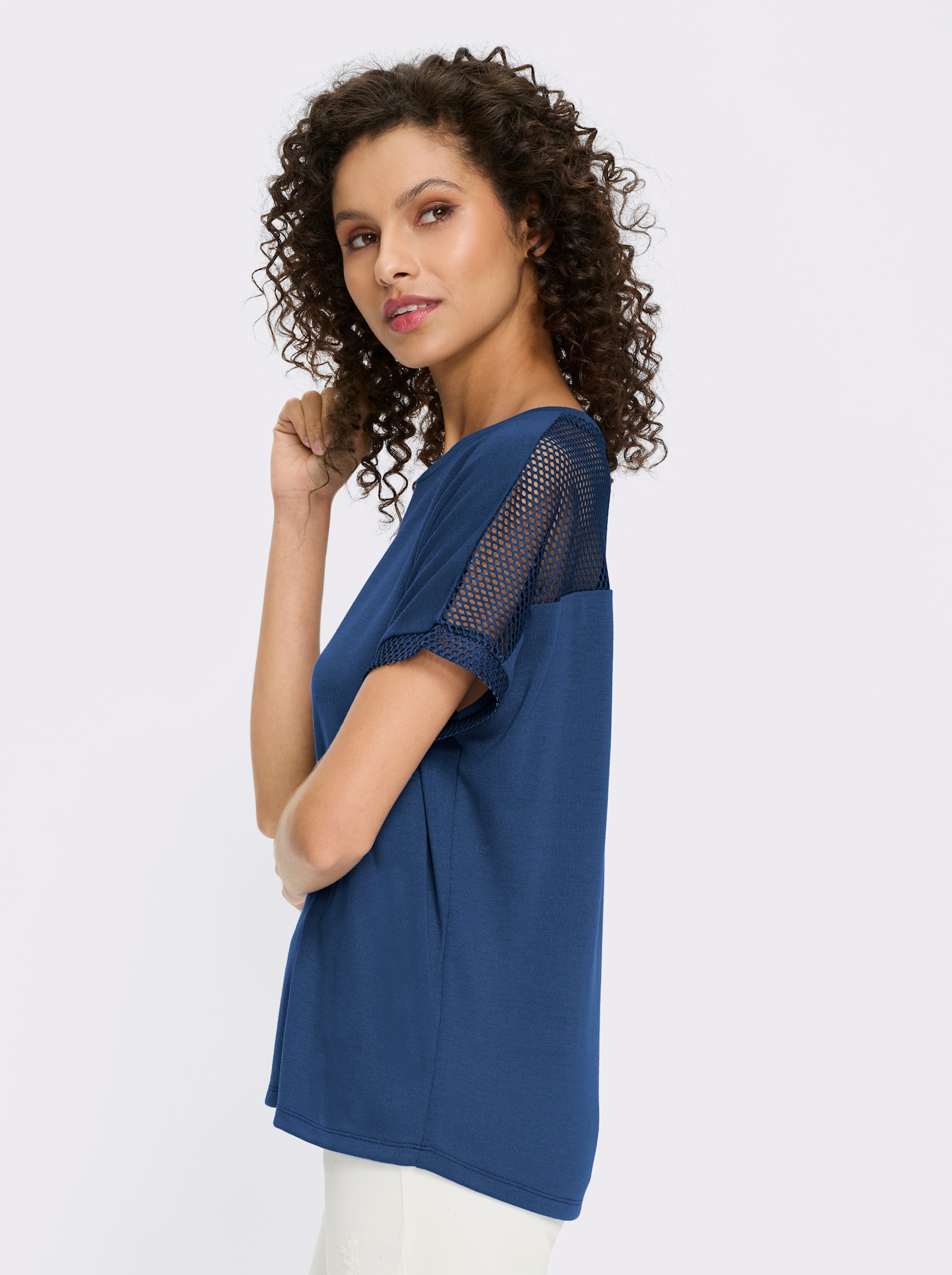 heine Kurzarmshirt mit Netzeinsätzen - jeansblau