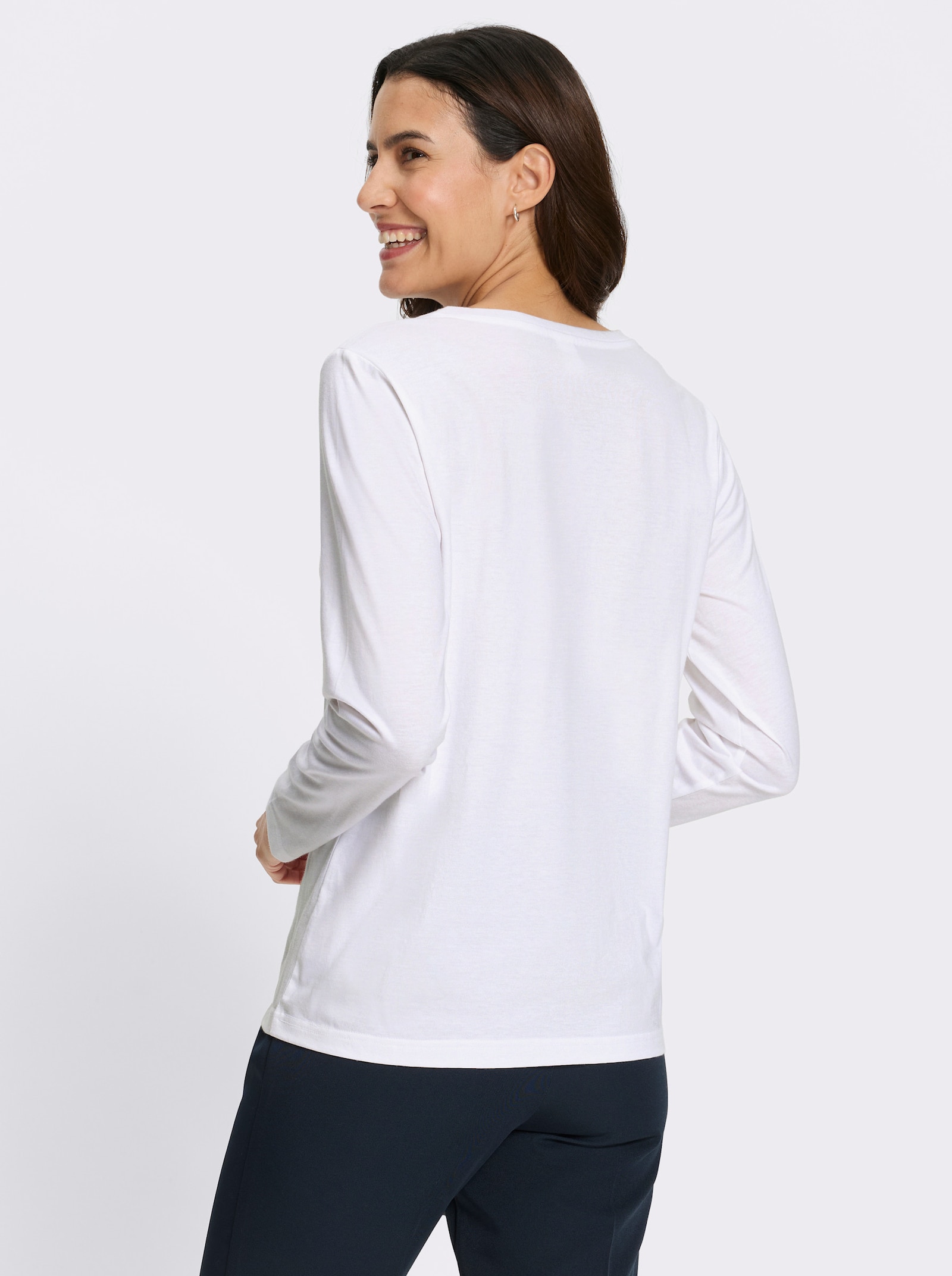 Langarmshirt mit Kordelstickerei und Zierperlen - ecru