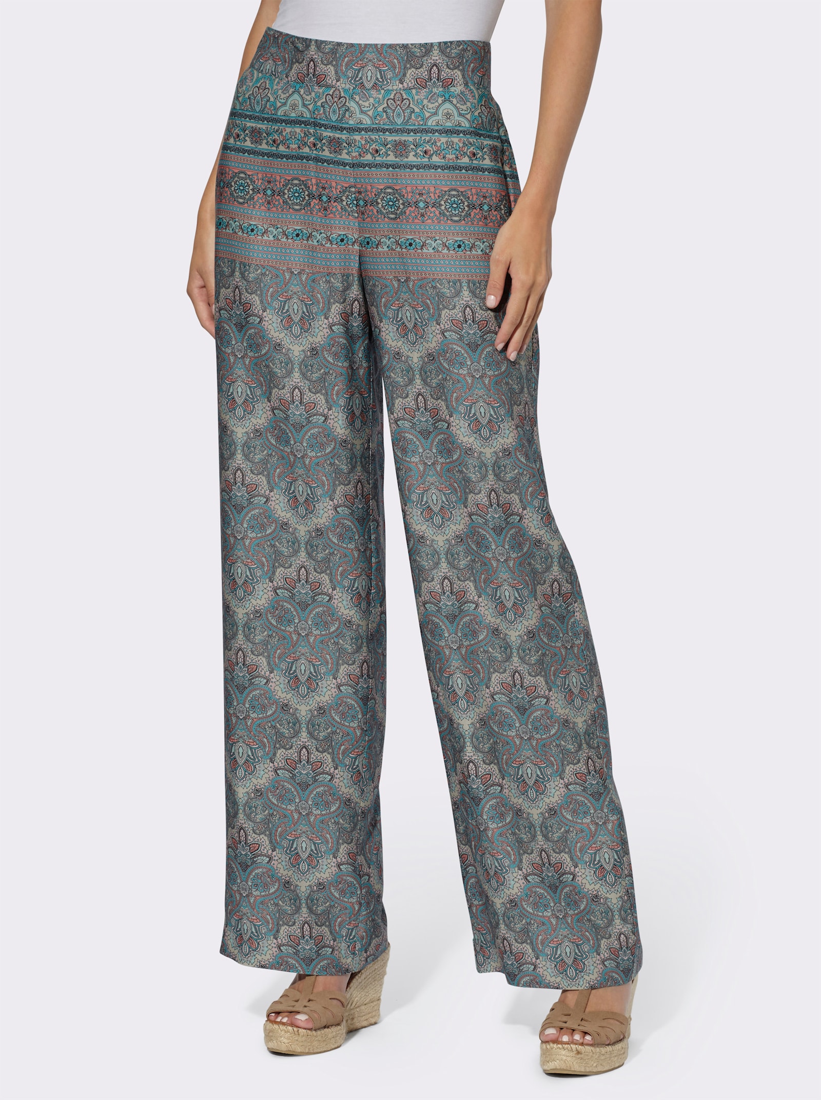 heine Druckhose in weiter Form, Viskose - sand-flamingo-bedruckt